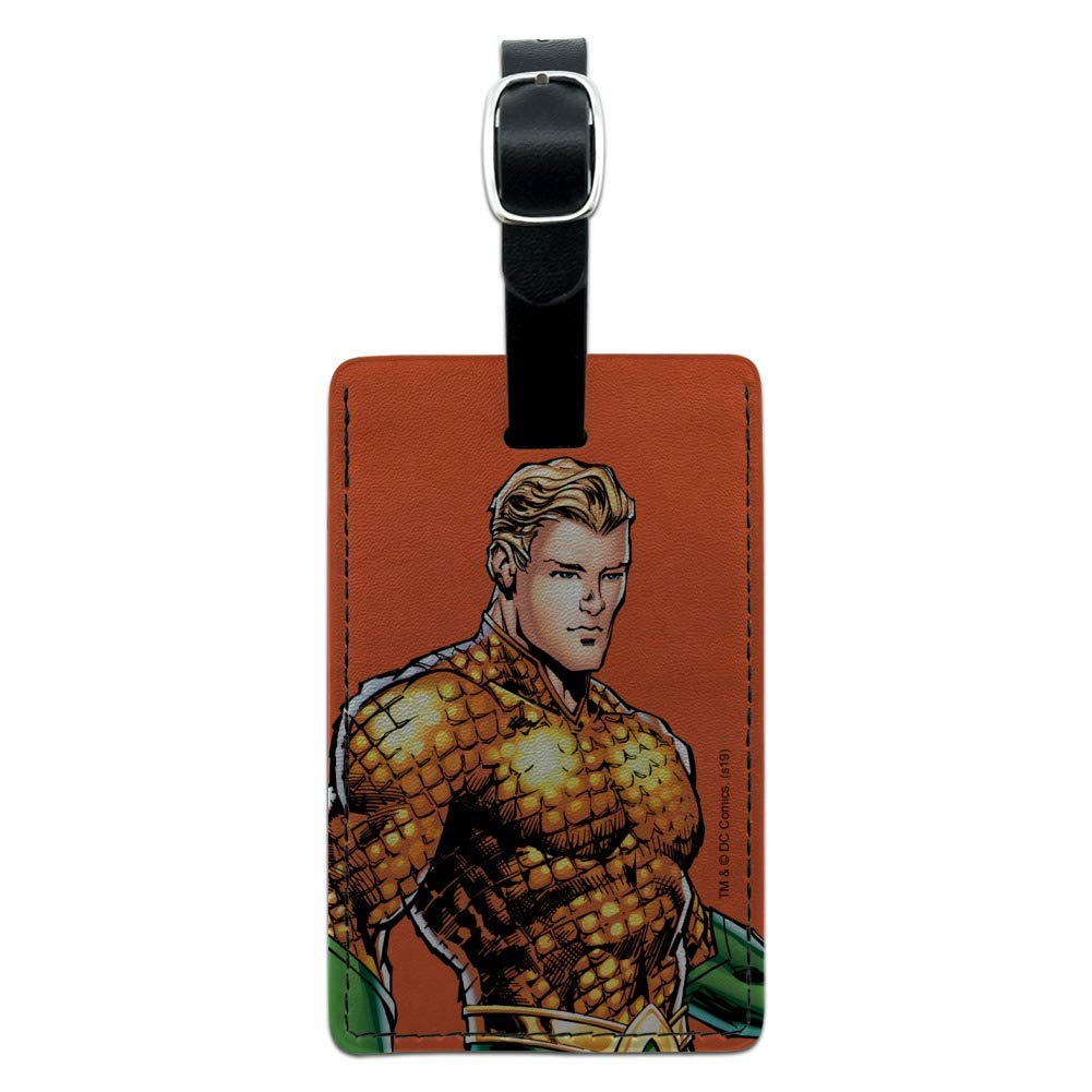 Aquaman Character Rectangle Leather Luggage Tag - Durable Suitcase ID Tag for Travel Bags, Carry-On & Backpacks - Perfect for Vacation, Business Trips & Cruise Adventures