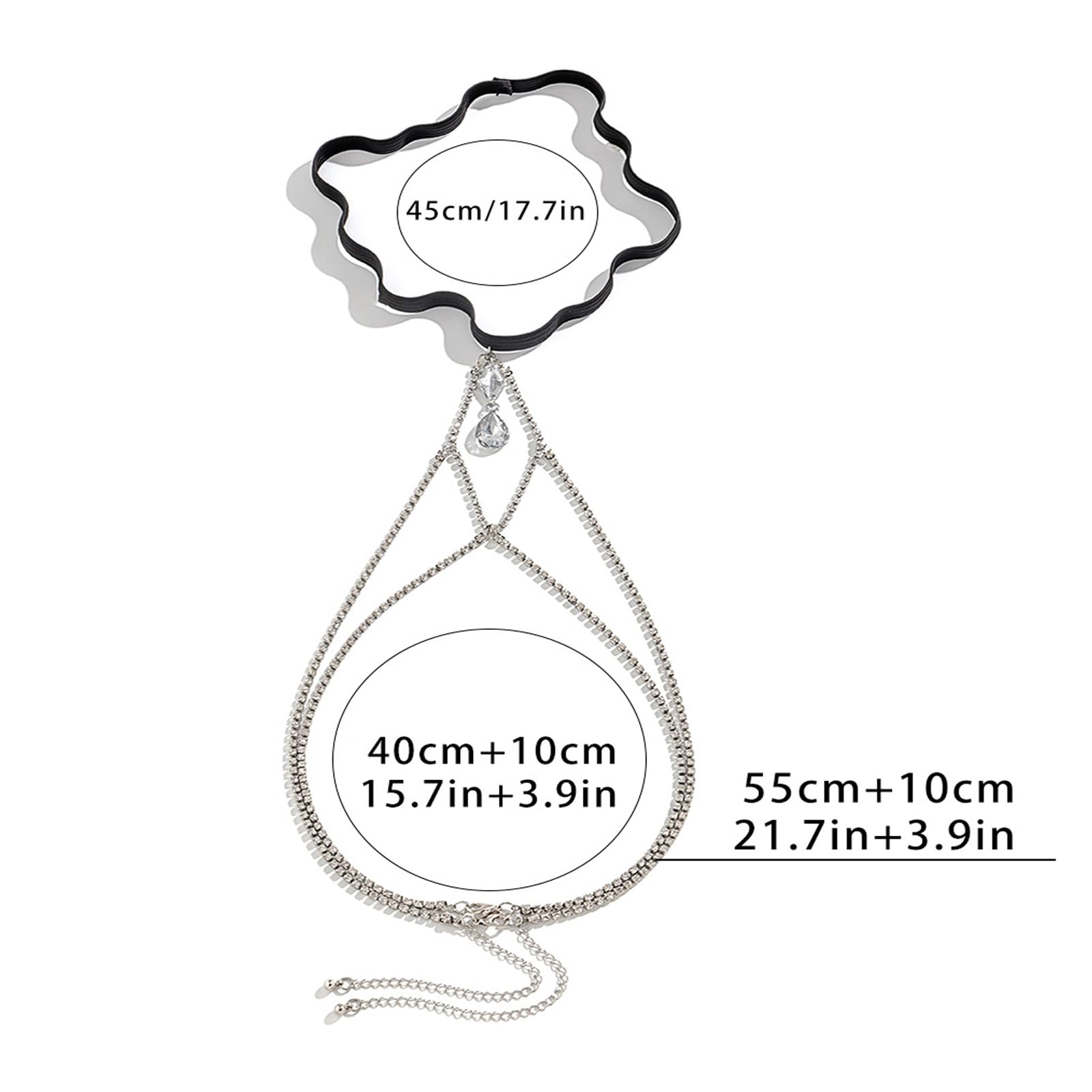 Multi-Layered Silver Rhinestone Thigh Chain Jewelry - Stretchy Crystal Tassel Leg Body Chain for Women | Adjustable Layered Thigh Jewelry | Summer Beach Party Accessories | Perfect for Bachelorette, Music Festivals & Night Out
