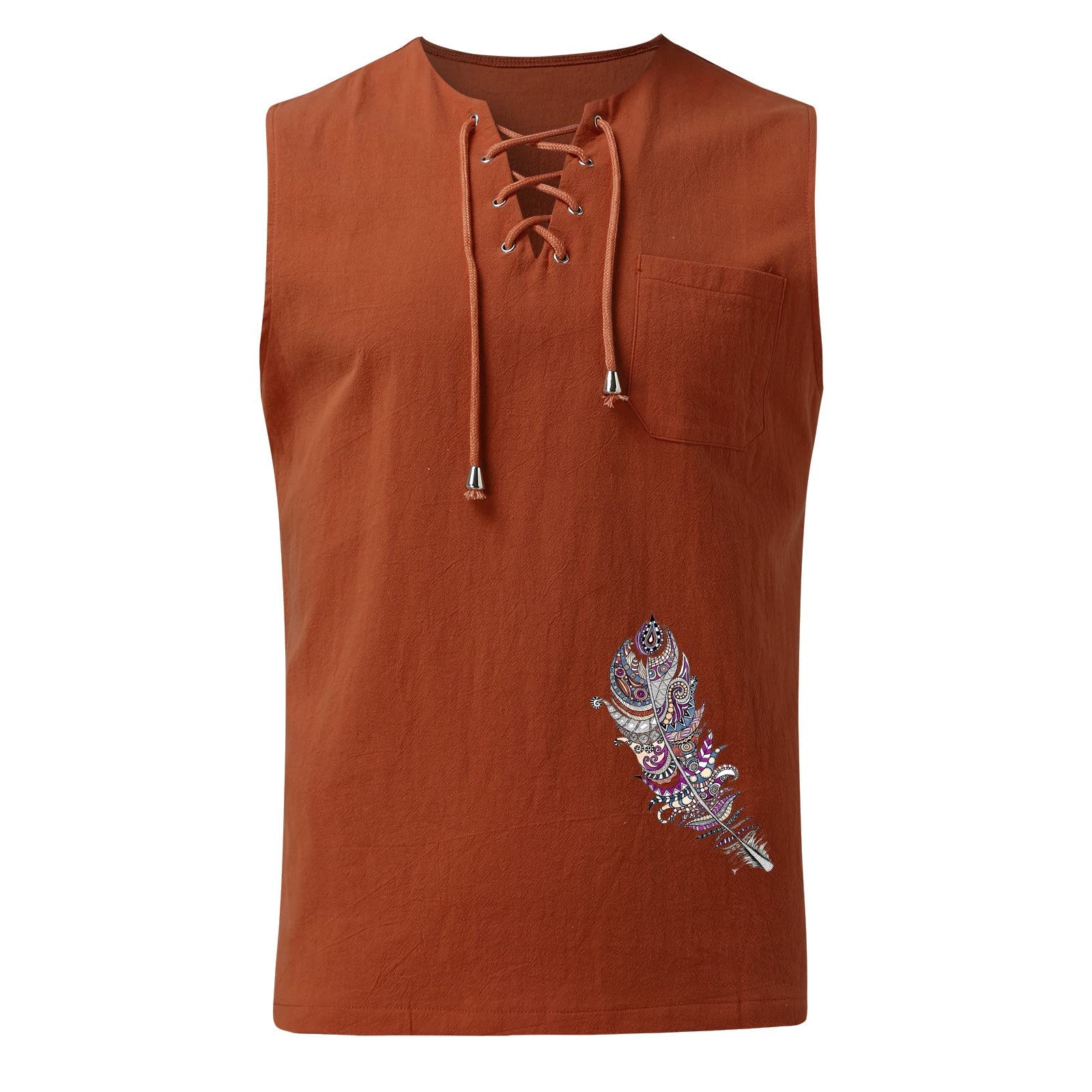 Men's Linen Cotton Sleeveless V-Neck Tank Top - Breathable Summer Casual Tee with Pockets for Beach, Fitness & Hippie Style | Perfect for Outdoor Activities, Yoga & Music Festivals