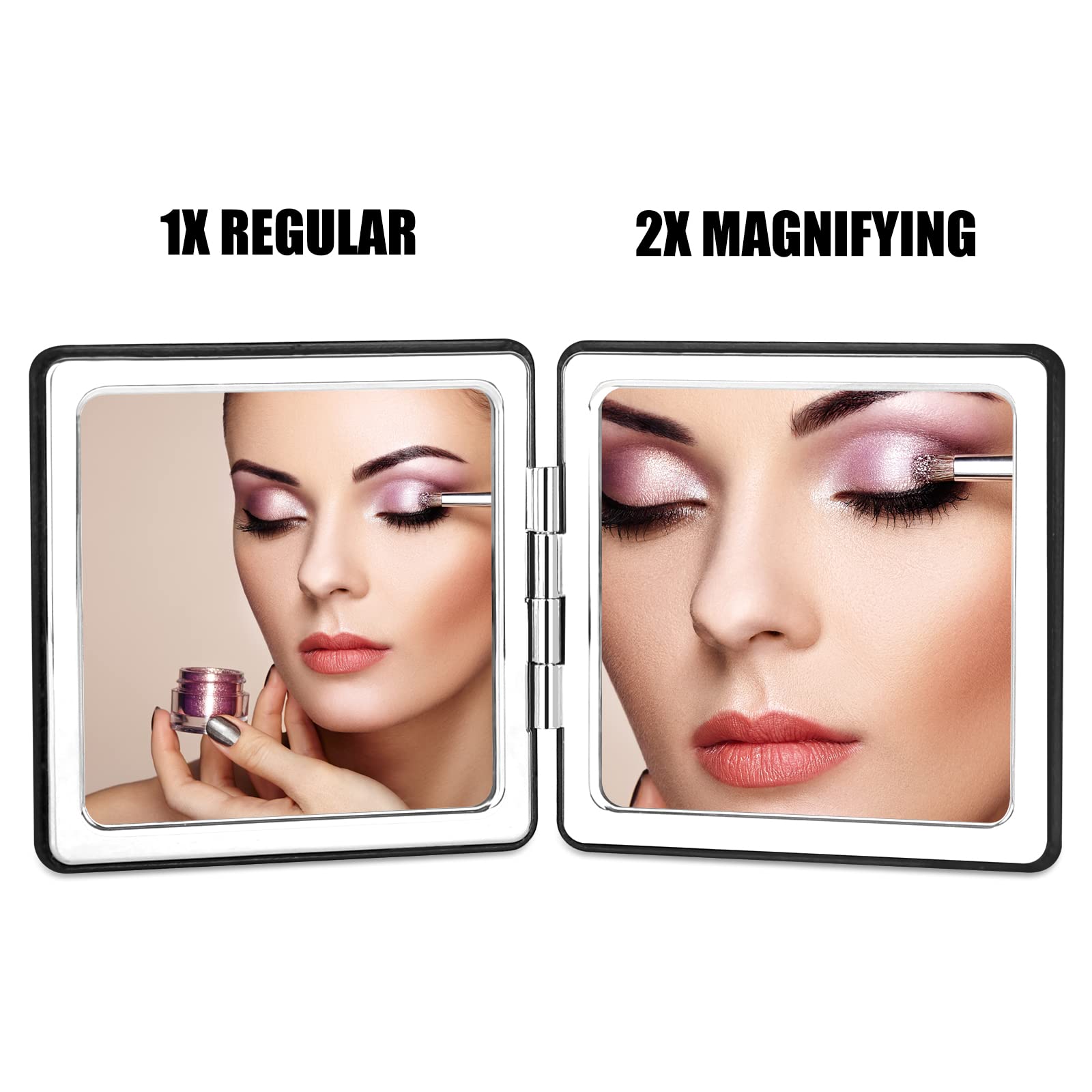 Portable Compact Makeup Mirror with 1x/2x Magnification - Foldable Travel Cosmetic Mirror for Women & Men | Perfect for Purse, Clutch & On-the-Go Beauty Touch Ups | Elegant Black Vanity Mirror for Home & Travel Use