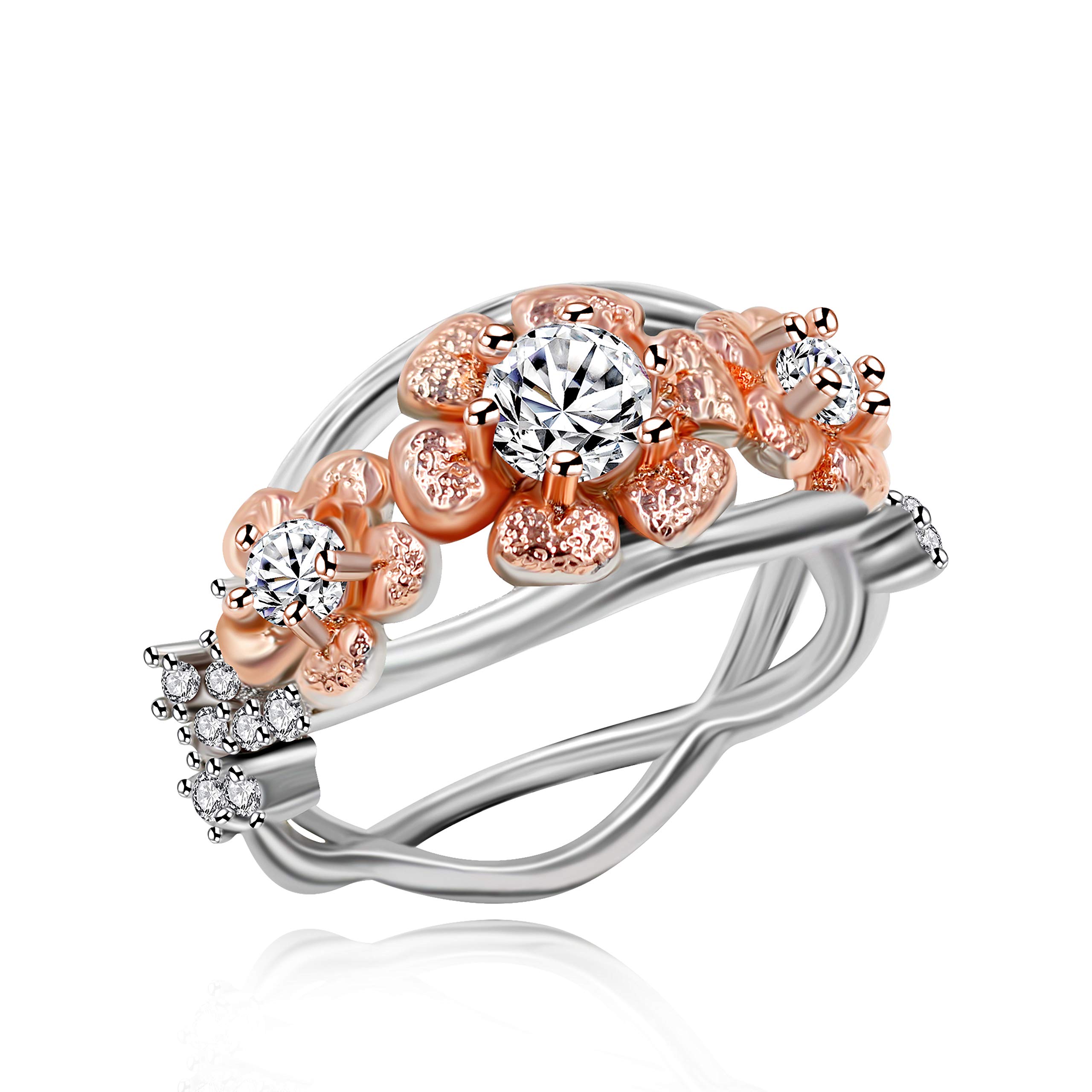 Rose Gold Plated Plum Blossom Ring - Two Tone Rose Gold Floral Engagement Ring for Women, Vintage Wedding Band, Bridal Jewelry Gift (ZY088) | Perfect for Proposals, Anniversaries & Romantic Occasions