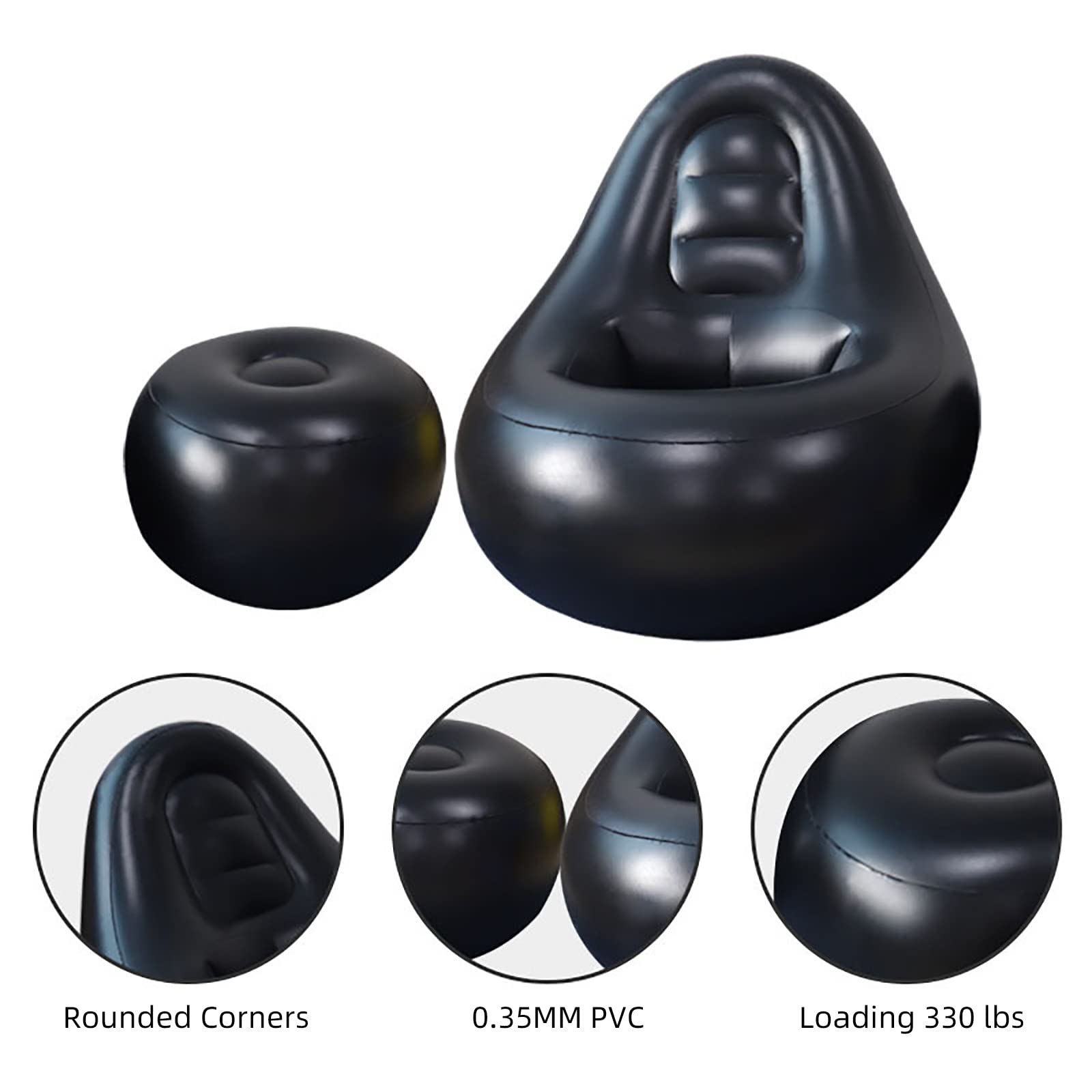 **ThickValley Inflatable BBL Chair with Hole - Post-Surgery Brazilian Butt Lift Recovery Pillow & Ottoman Set, Includes Air Pump (Black) - Perfect for Comfortable Sitting After BBL Surgery**