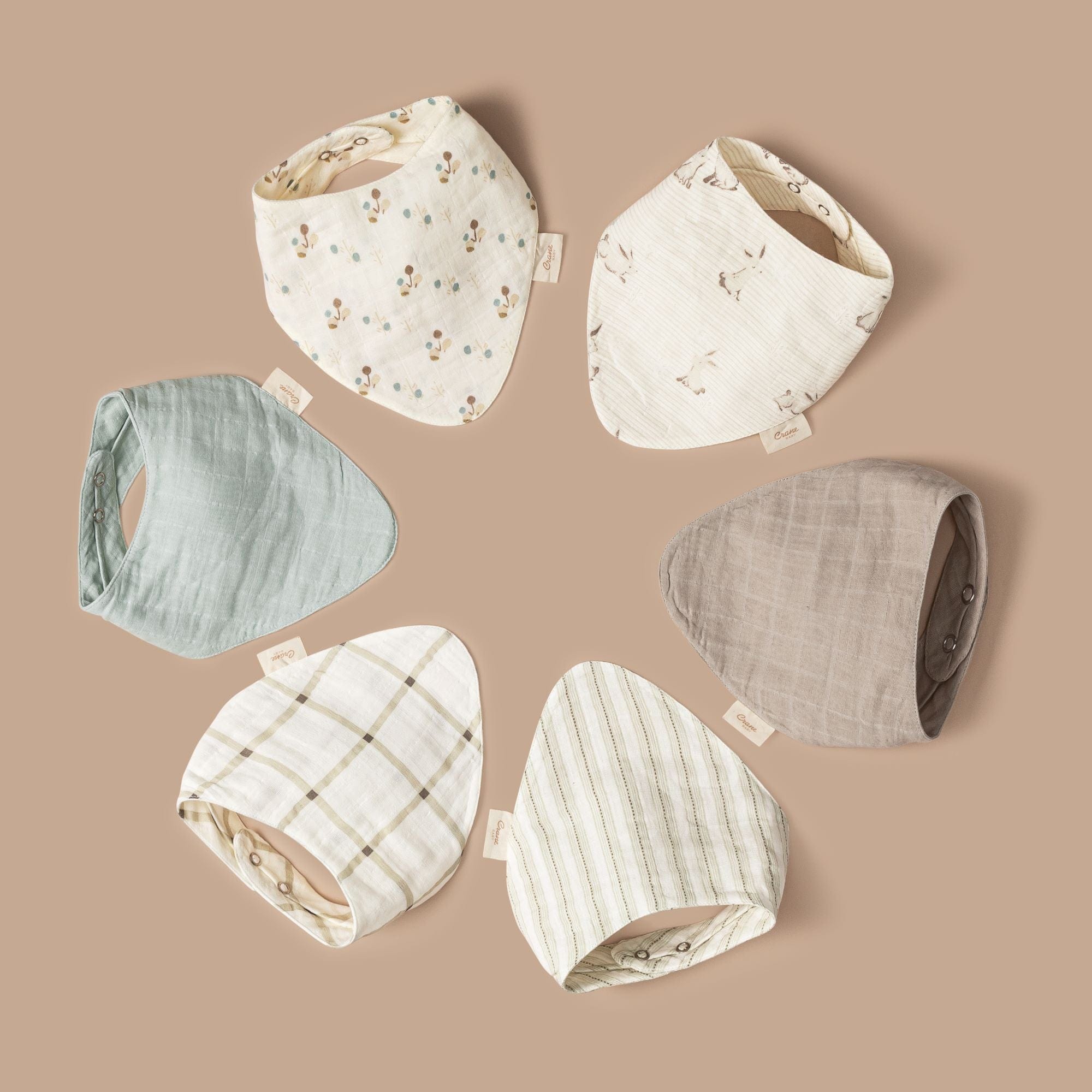 Organic Cotton 3-Piece Baby Bib Set - Crane & Poppy Design - Soft, Absorbent Drool Bibs for Feeding & Playtime - Perfect for Newborns & Infants