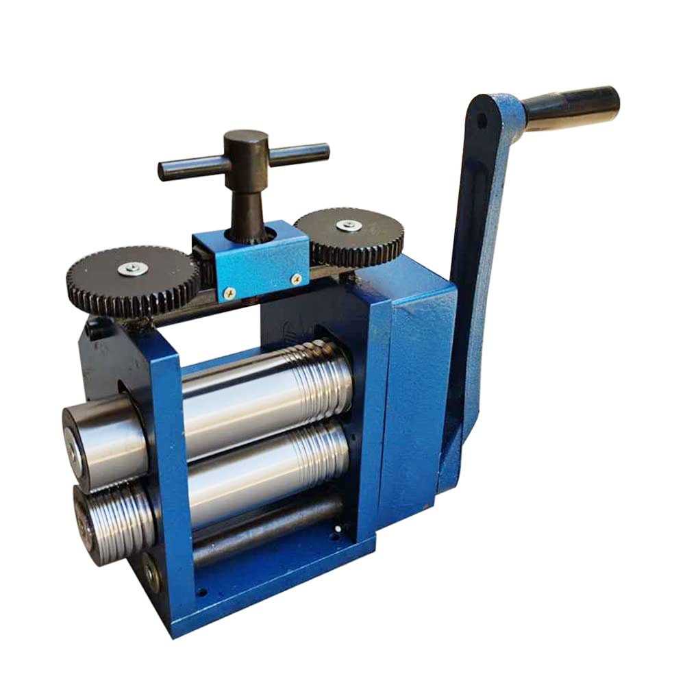 75mm Blue Manual Jewelry Rolling Mill Machine - Metal Sheet & Wire Press Tool for DIY Jewelry Making, Repair, and Crafting (Perfect for Goldsmiths, Hobbyists & Small Workshops)