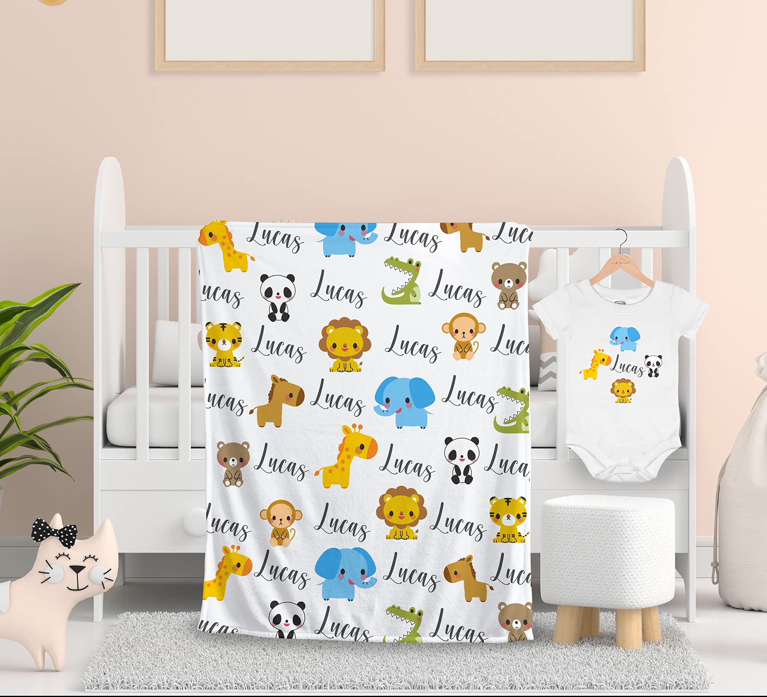 Personalized Baby Blankets with Name - Custom Newborn Boy Blanket Set Including Swaddle, Onesie & Bib - Soft & Cozy Baby Gift for Shower, Nursery & Photo Shoots