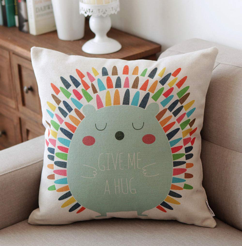 Cute Cartoon Hedgehog Sofa Pillow - 45x45cm Cotton Linen Lumbar Cushion for Living Room, Office & Bay Window | Home Decor Throw Pillow Case