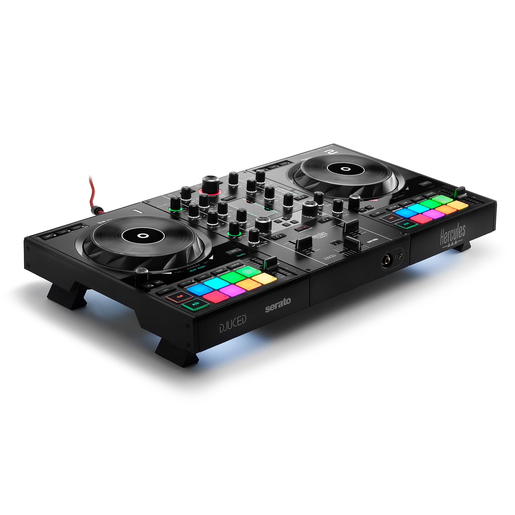 Hercules DJ Control Inpulse 500 DJ Controller Bundle with Laptop Stand, Professional Headphones & Cleaning Cloth - Complete DJ Starter Kit for Home Studio, Parties & Live Performances