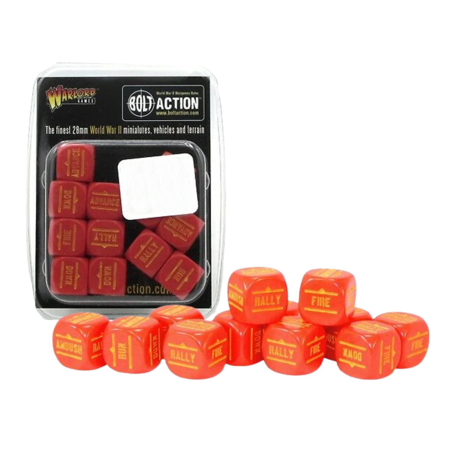Warlord Games Bolt Action D6 Dice Set - 12 Pack with Red Dice & Gold Inscribed Actions for Miniature Wargaming | Perfect for Tabletop Strategy Games, Warhammer, and Historical Battle Reenactments