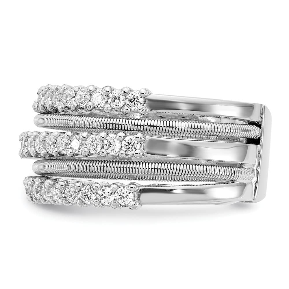 925 Sterling Silver Rhodium-Plated Cubic Zirconia Textured Layered Ring for Women | Elegant Stackable Fashion Jewelry Gift for Anniversary, Birthday & Special Occasions