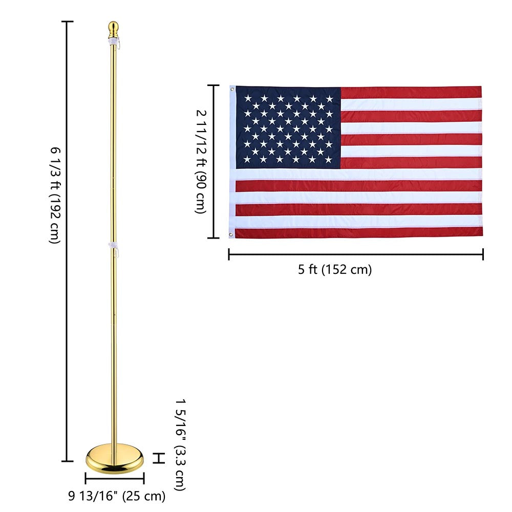 6 ft Indoor Flag Poles with Stand - Set of 2 (Ball or Eagle Topper Options) | American & State Flags Display for Home, Office, or Classroom Decor