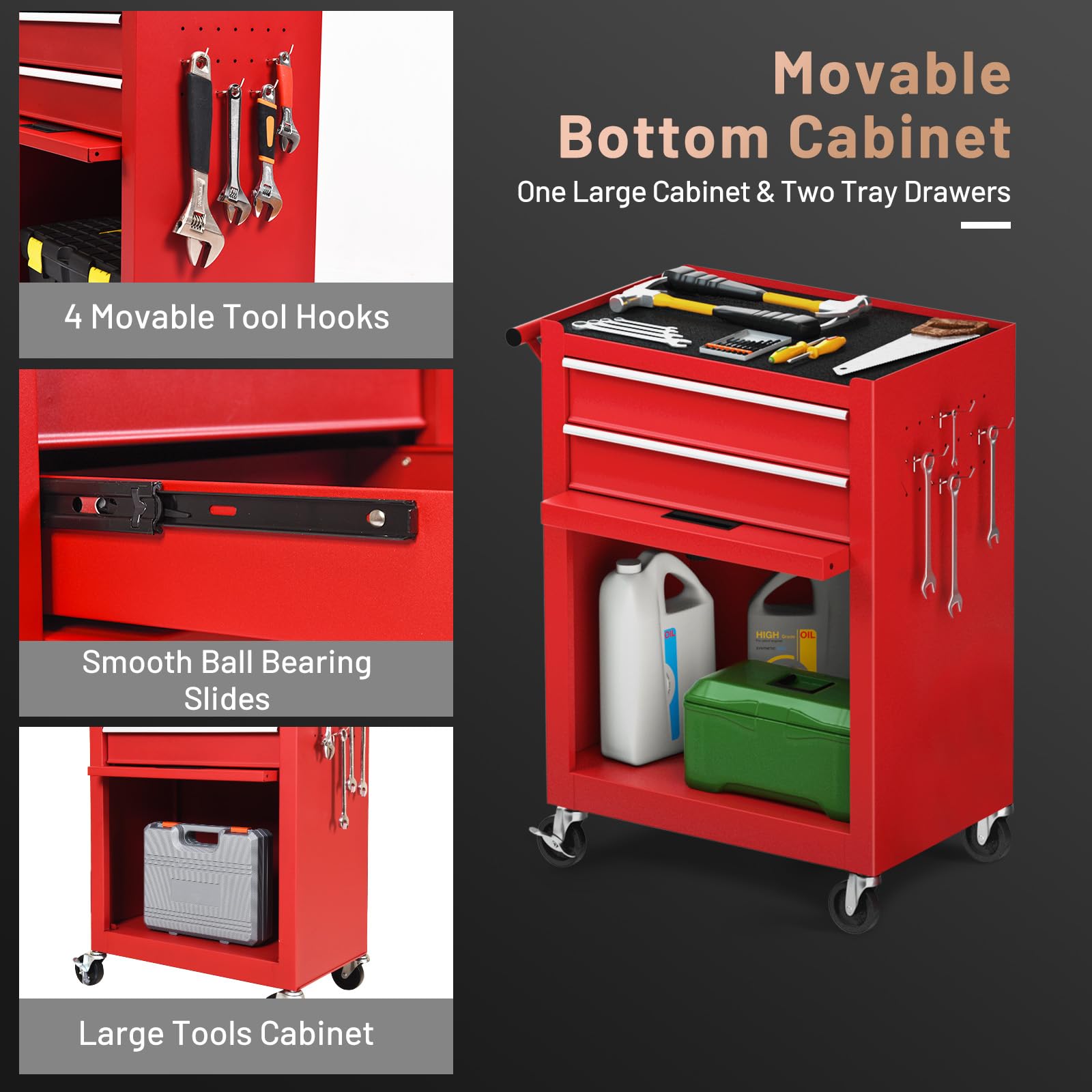 6 Drawer Rolling Tool Chest with Wheels & Lock - 3-in-1 Tool Cabinet with Sliding Drawers & Removable Top Box - Heavy Duty Garage Workshop Tool Storage for Mechanics, DIY & Home Improvement Projects