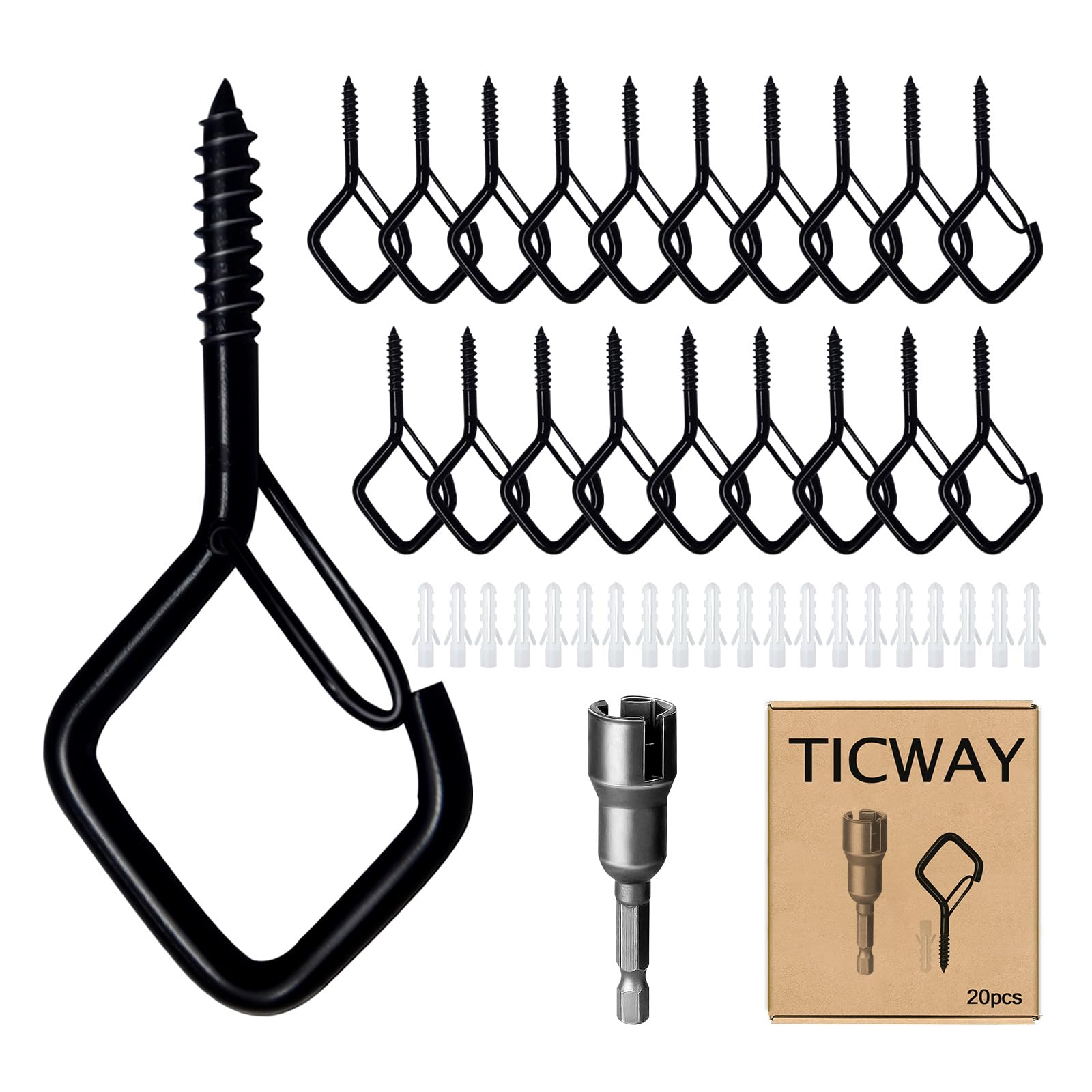 20 PCS Square Q-Hanger Hooks for Outdoor String Lights, Plant Hangers & Wind Chimes - Heavy Duty Ceiling Hooks for Christmas Decorations, Party Lights & Garden Decor (Weatherproof & Rustproof)