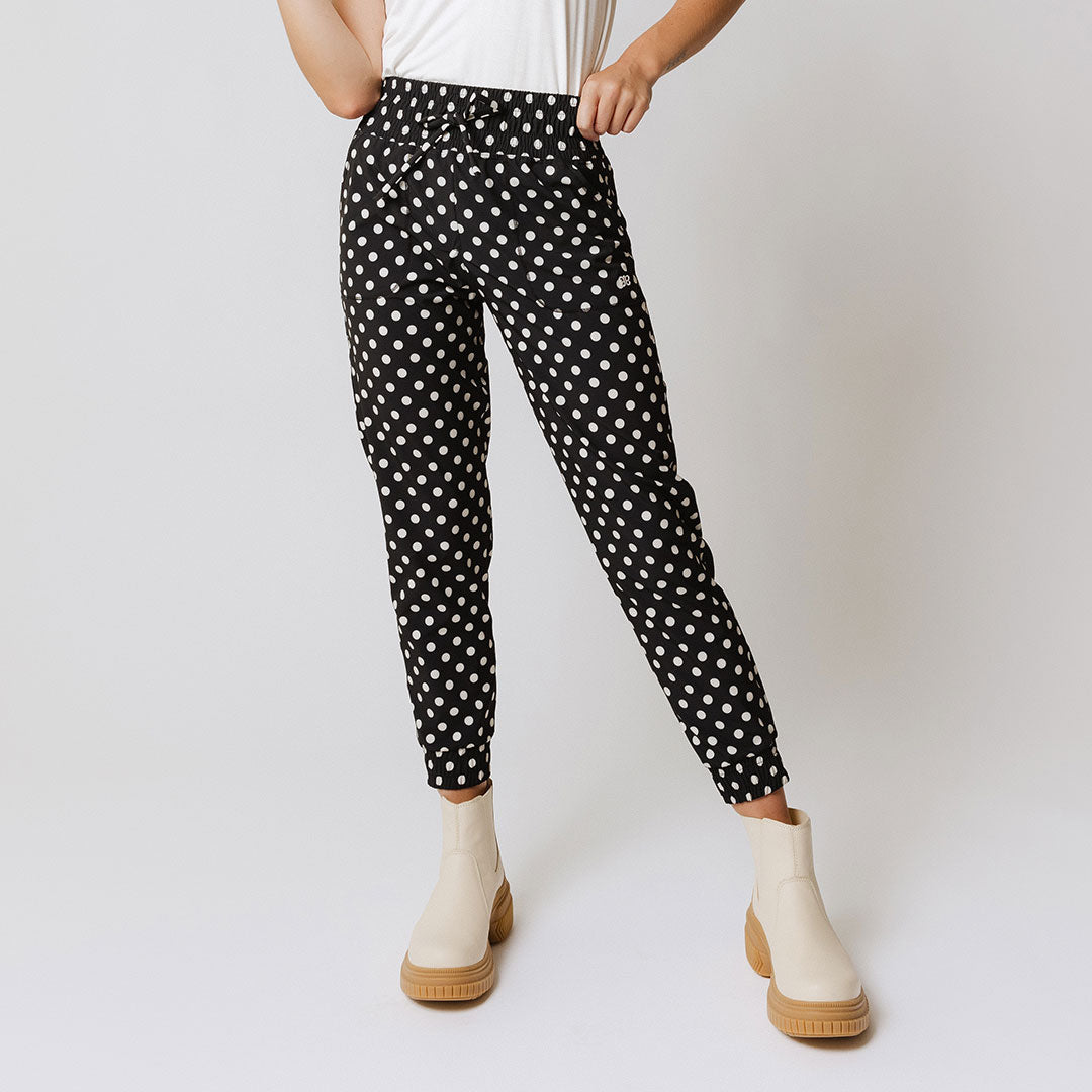 Black Polka Dot Joggers for Women - Stylish & Comfortable Running Pants for Casual Wear, Lounge & Travel