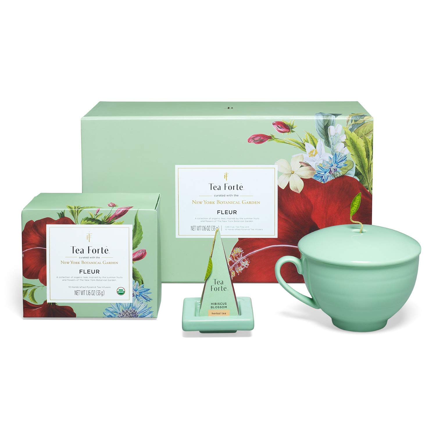 Premium Tea Forte Fleur Gift Set - Elegant Cafe Cup, Tea Tray & 10 Artisan Pyramid Tea Bags | Perfect for Afternoon Tea, Bridal Showers & Thoughtful Gifts