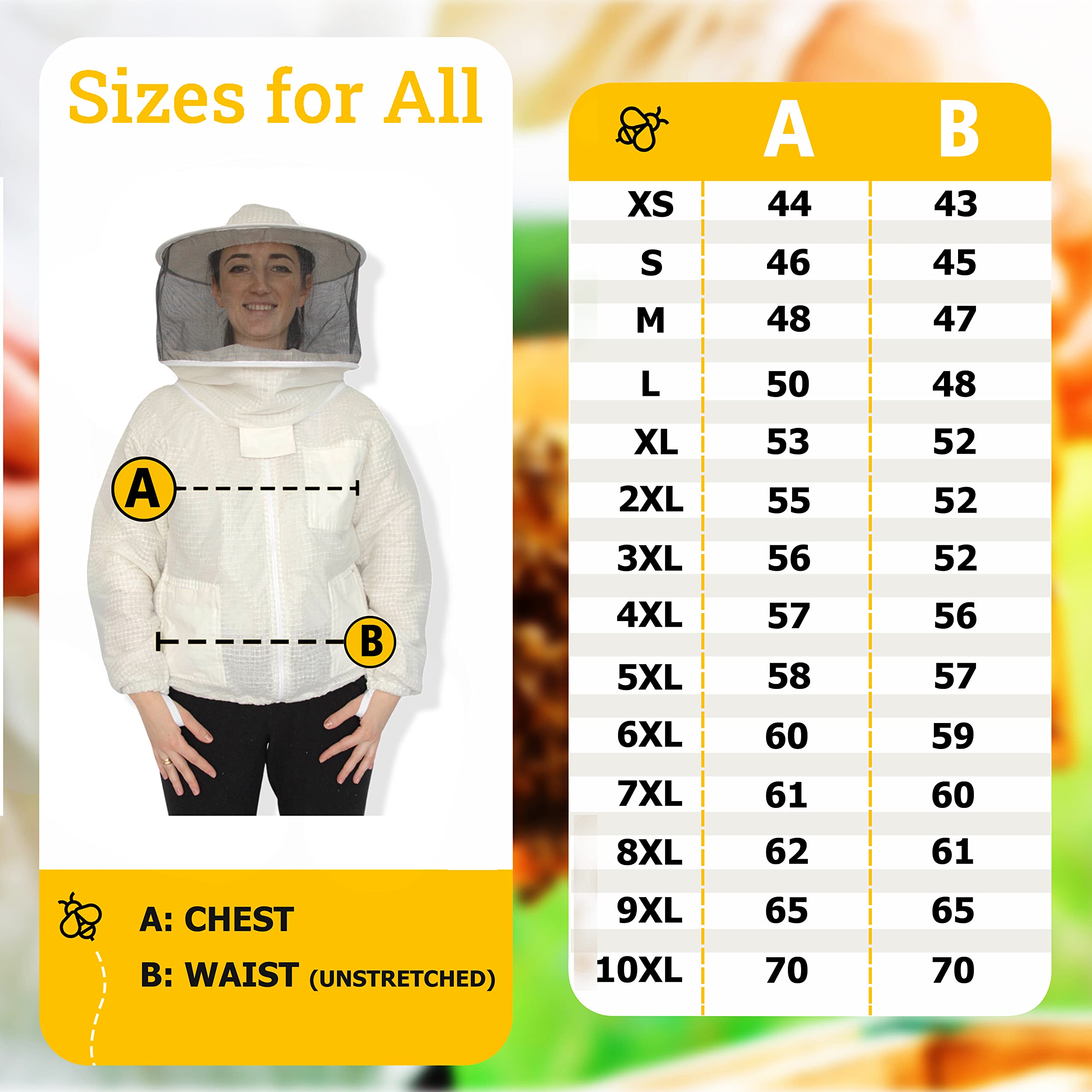 3-Layer Mesh Ultra-Vented Beekeeping Jacket with Round Hood - Lightweight & Breathable Men's Bee Suit (Size 5XL) for Beekeeping, Honey Harvesting & Apiary Protection