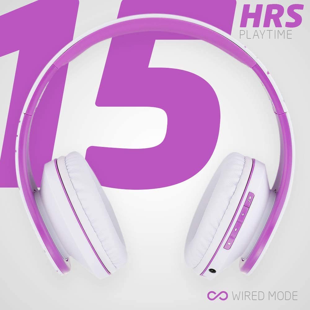 PowerLocus Bluetooth Over-Ear Headphones - Wireless & Wired Stereo Headset with Built-in Mic, Foldable Design, Micro SD/TF & FM Radio - Compatible with iPhone, Samsung, iPad, PC (White/Violet) - Perfect for Travel, Workouts & Home Entertainment