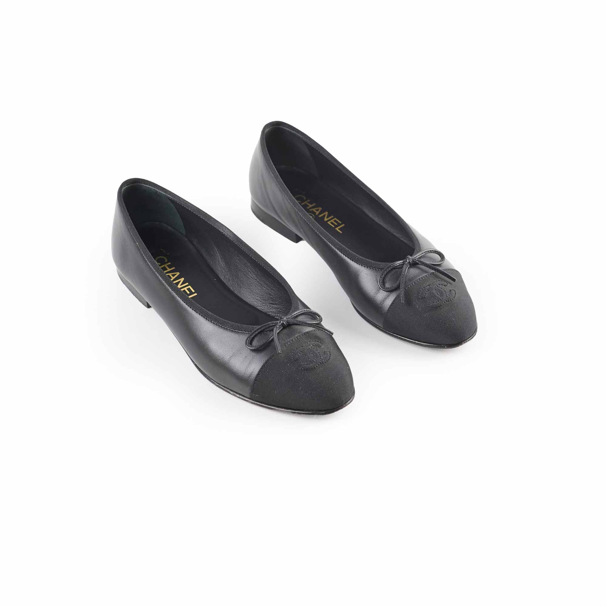 Chanel Black Leather Ballet Flats for Women - Size 37.5 (US 7) | Classic Comfortable Loafers for Work, Travel & Everyday Wear