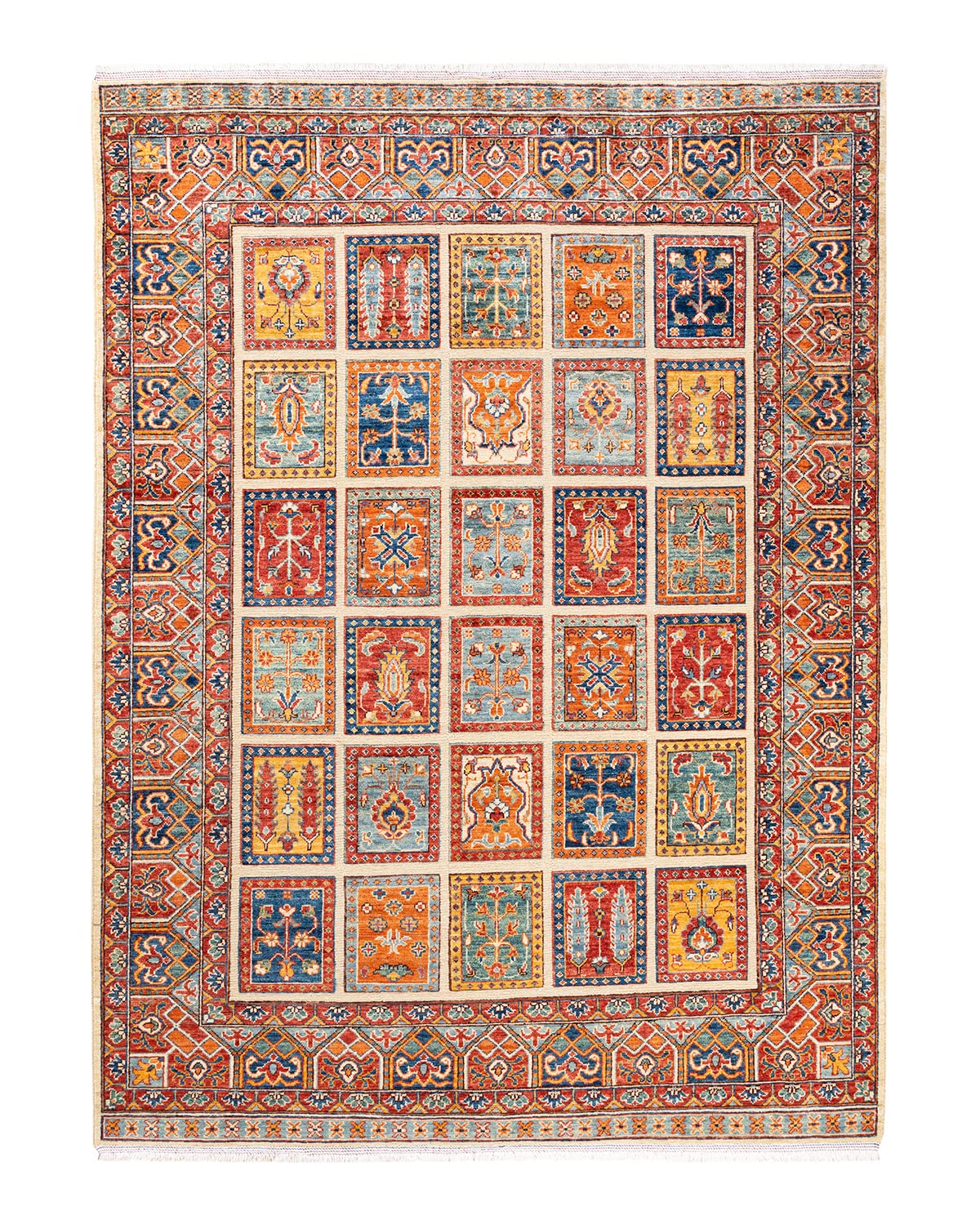 Handmade Bohemian Wool Area Rug 6x9 ft - Unique Hand-Knotted Tribal Ivory Rug for Living Room, Bedroom & Boho Decor