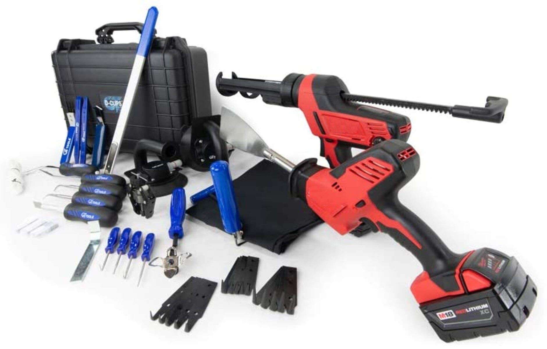 GT Tools Complete Windshield Removal Kit - Professional Auto Glass Repair Tool Set with Standard & Specialty Tools | Compatible with Milwaukee 18V Caulking Gun | Perfect for Auto Body Shops, DIY Car Repairs & Windshield Replacement