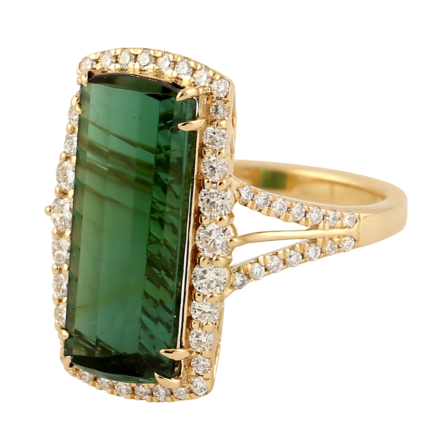 Exquisite Green Tourmaline & Diamond Pave Yellow Gold Ring for Women | Elegant Statement Jewelry for Weddings, Anniversaries & Special Occasions