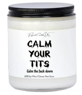 Funny 'Calm Your Tits' Scented Candle - Valentine's Day, Birthday Gift for Her, Girlfriend, BFF - Sexy Humor Adult Candle for Women & Men - Perfect for Relaxation, Spa Nights & Romantic Gifts