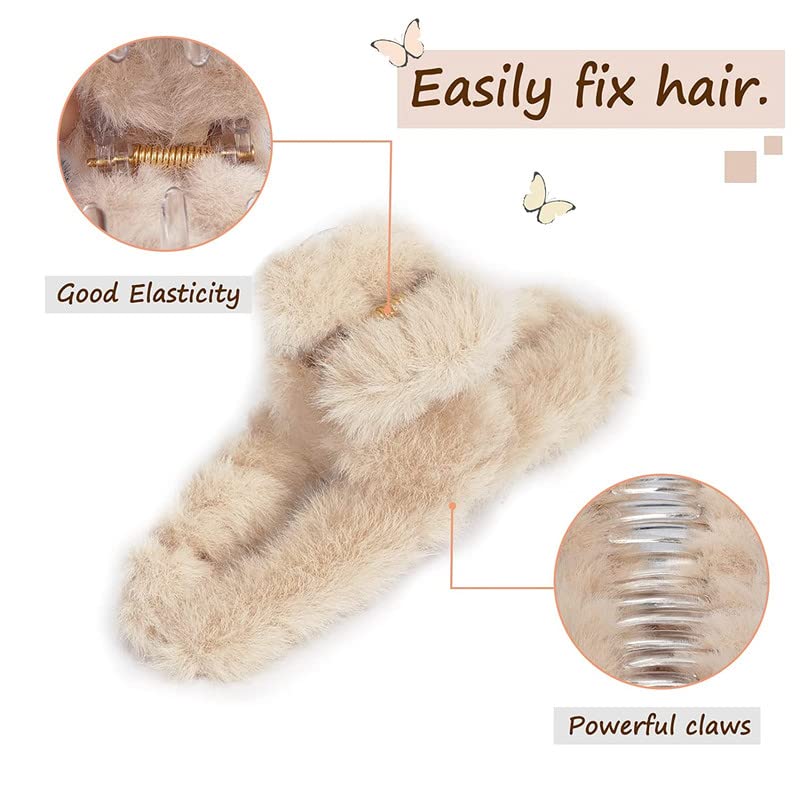 Shidara Hair Claw Clips for Women - Strong Hold Non-Slip Hair Barrettes for Thick/Thin/Long Hair - Cute Plush Hair Clips Accessories (2-Piece Set) | Perfect for Work, Gym, and Everyday Styling