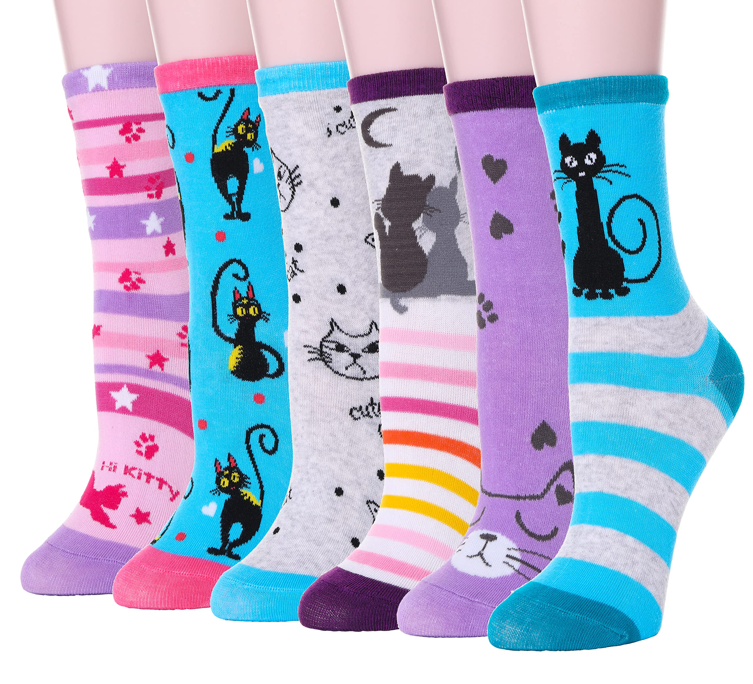 **Soft Cotton Kids Girls Socks - 6 Pairs Cute Animal Pattern Novelty Socks for School, Play & Everyday Wear**