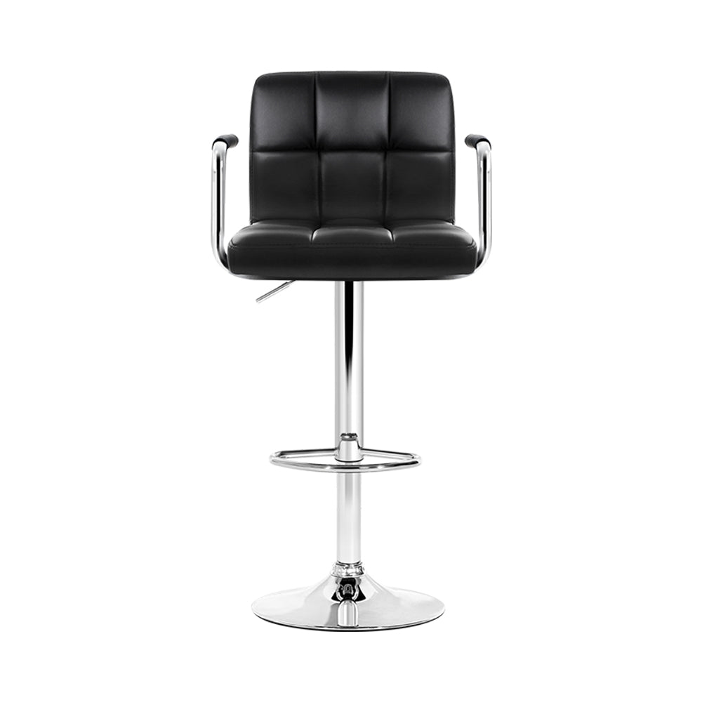 Black Leather Bar Stools with Gas Lift and Armrests - Adjustable Height for Kitchen Island, Breakfast Nook & Home Bar Seating