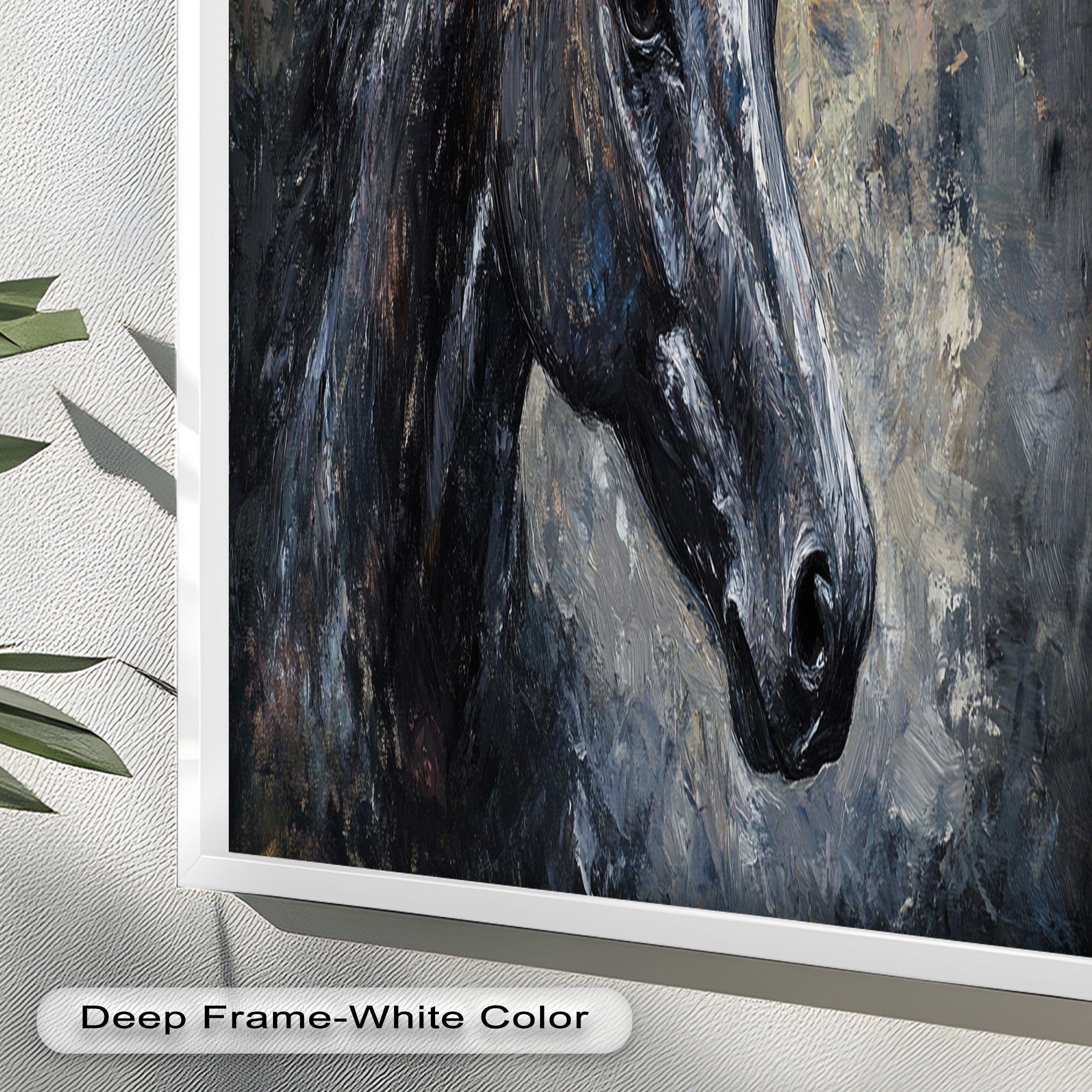 Black Horse Portrait Oil Painting - Handmade Animal Artwork for Home Decor, Office Wall Art & Gift Ideas