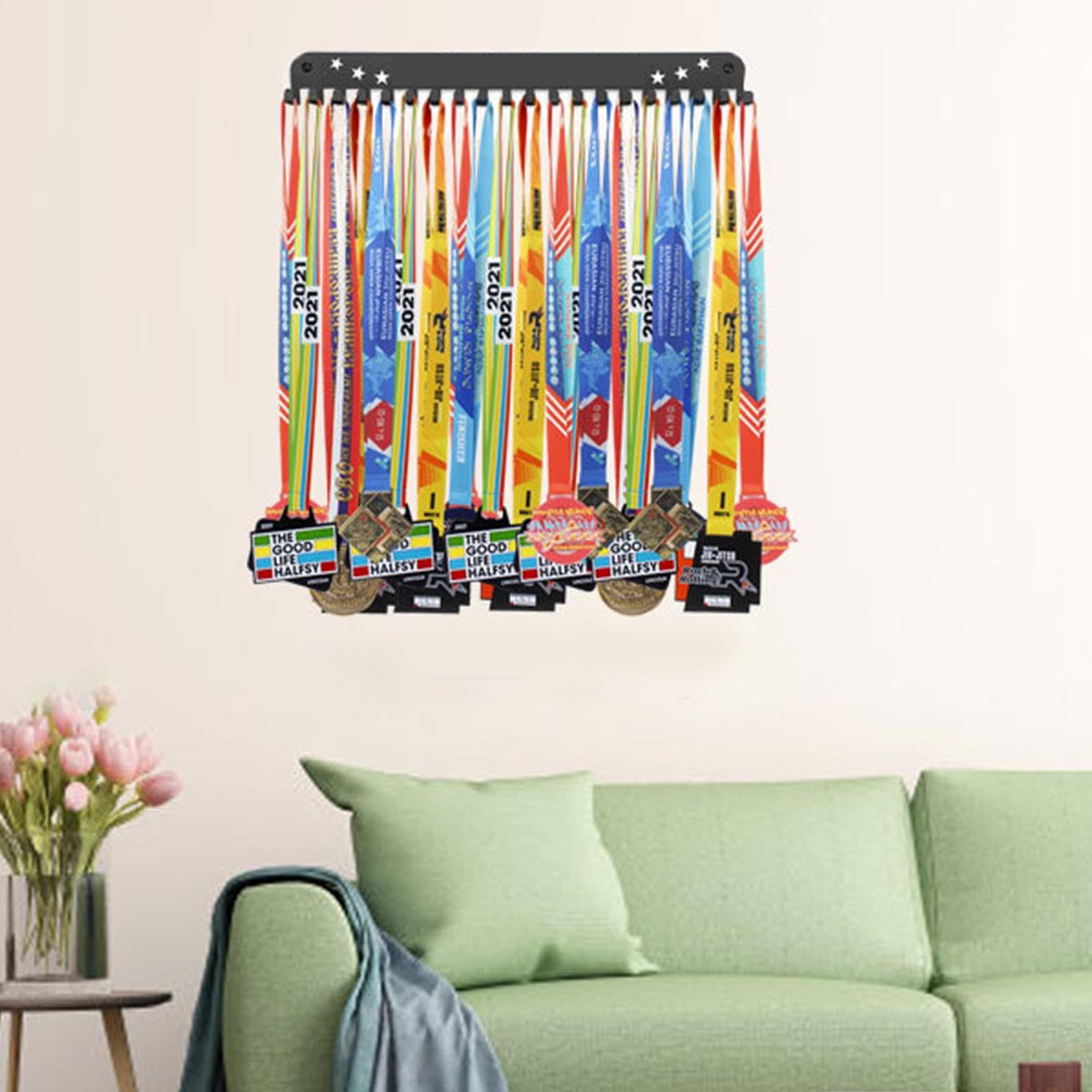 Premium Award Ribbon Display Rack & Medal Holder - Durable Iron Trophy Shelf for Wall Mounting | Perfect for Sports Medals, Academic Awards & Never Give Up Motivation Displays - Ideal for Trophy Rooms, Offices & Gym Decor