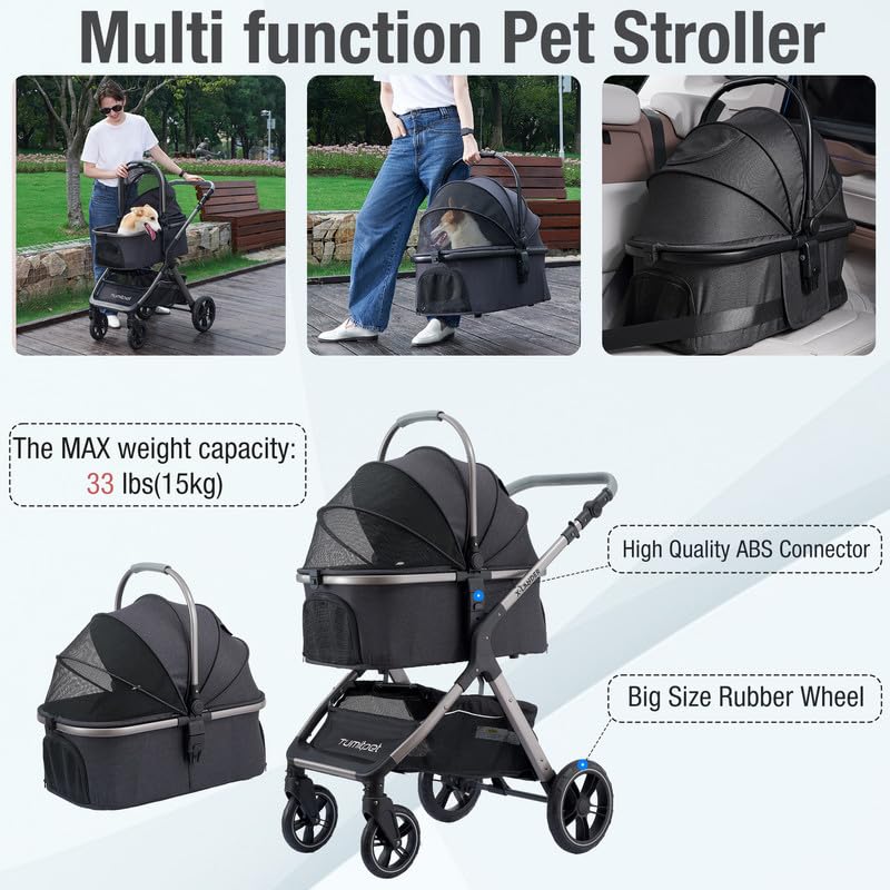 Premium Pet Stroller for Small & Medium Dogs & Cats - 4-Wheel Travel System with Carrier, Zipperless Entry, Cup Holder & Storage Basket - Perfect for Outdoor Walks, Vet Visits & Shopping Trips