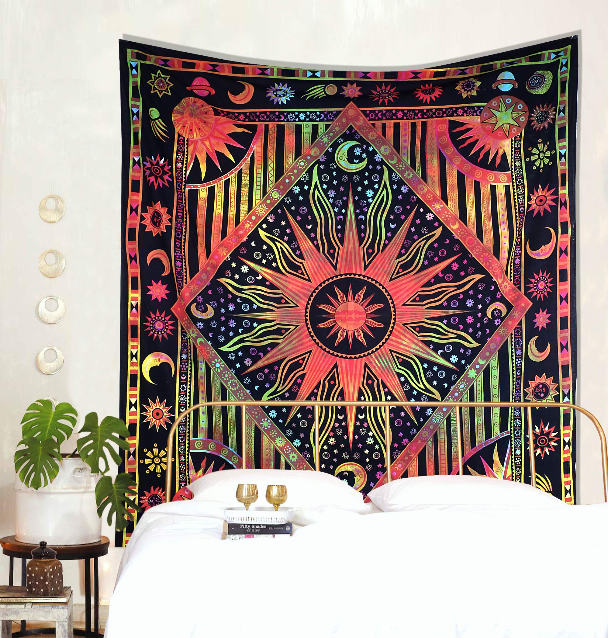 Celestial Tie Dye Tapestry - Moon Star Boho Wall Hanging for Bedroom & Dorm Decor