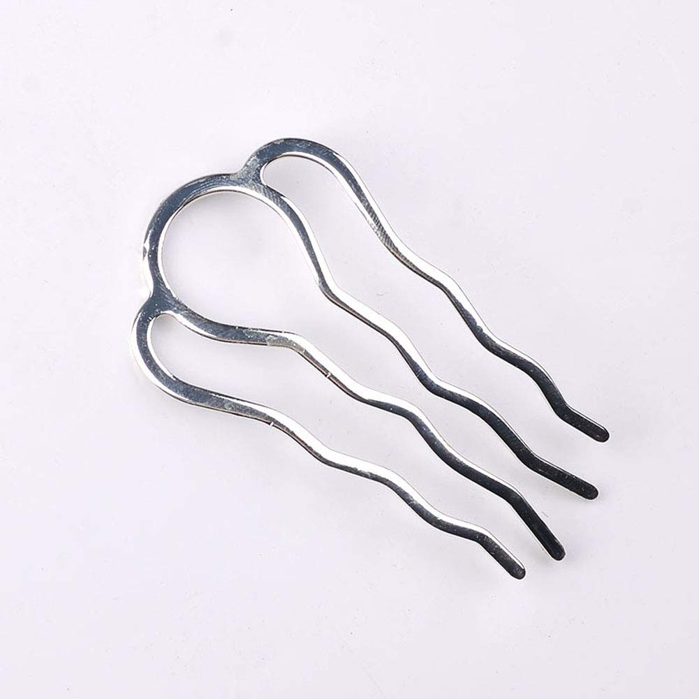 6-Piece Brass Hair Fork Clips Set - 4 Teeth Hair Bun Holder, Side Comb Clips for Women & Girls (46x26mm, Silver) - Perfect for Bridal Hairstyles, Updos & Everyday Elegance