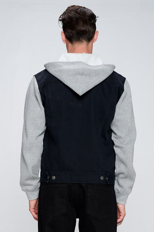 Men's Fleece-Lined Denim Jacket with Hood - Warm & Stylish Winter Outerwear for Casual Wear & Outdoor Activities