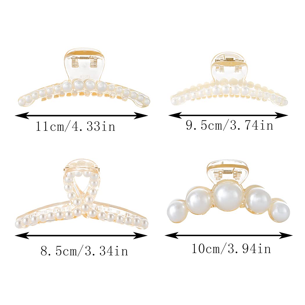 Pearl Hair Clips 4PCS - Acrylic Jaw Clamps for Thick & Curly Hair - Women's Hair Accessories for Party & Daily Use
