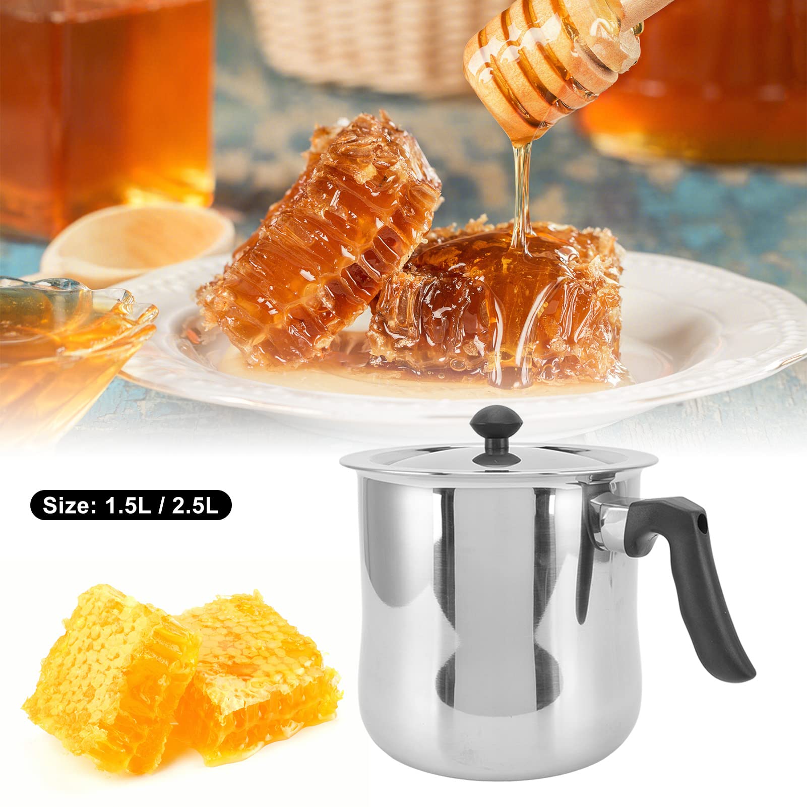 Premium 304 Stainless Steel Bee Wax Melting Pot for Candle Making - 2.5L Capacity with Heat-Resistant Handle & Lid - Beekeeping & DIY Candle Supplies (Perfect for Home Crafting, Soap Making & Wax Melting Projects)
