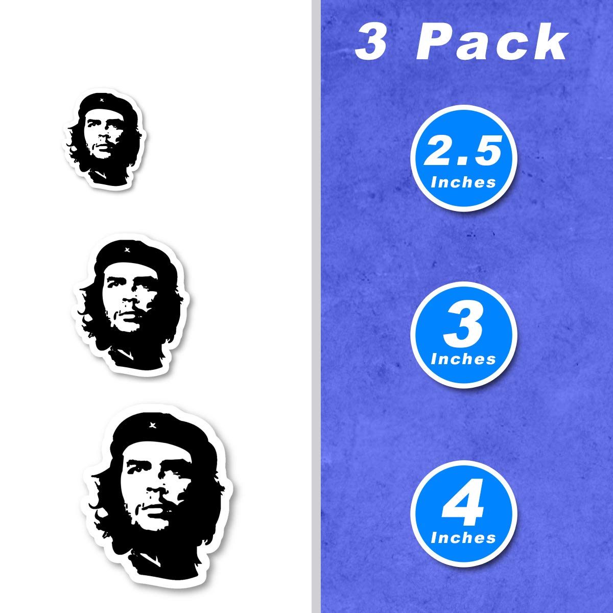 Che Guevara Stickers - 3 Pack (2.5, 3, 4 Inch) - Inspirational Laptop, Phone & Water Bottle Decals - Perfect for Students, Activists & Travelers