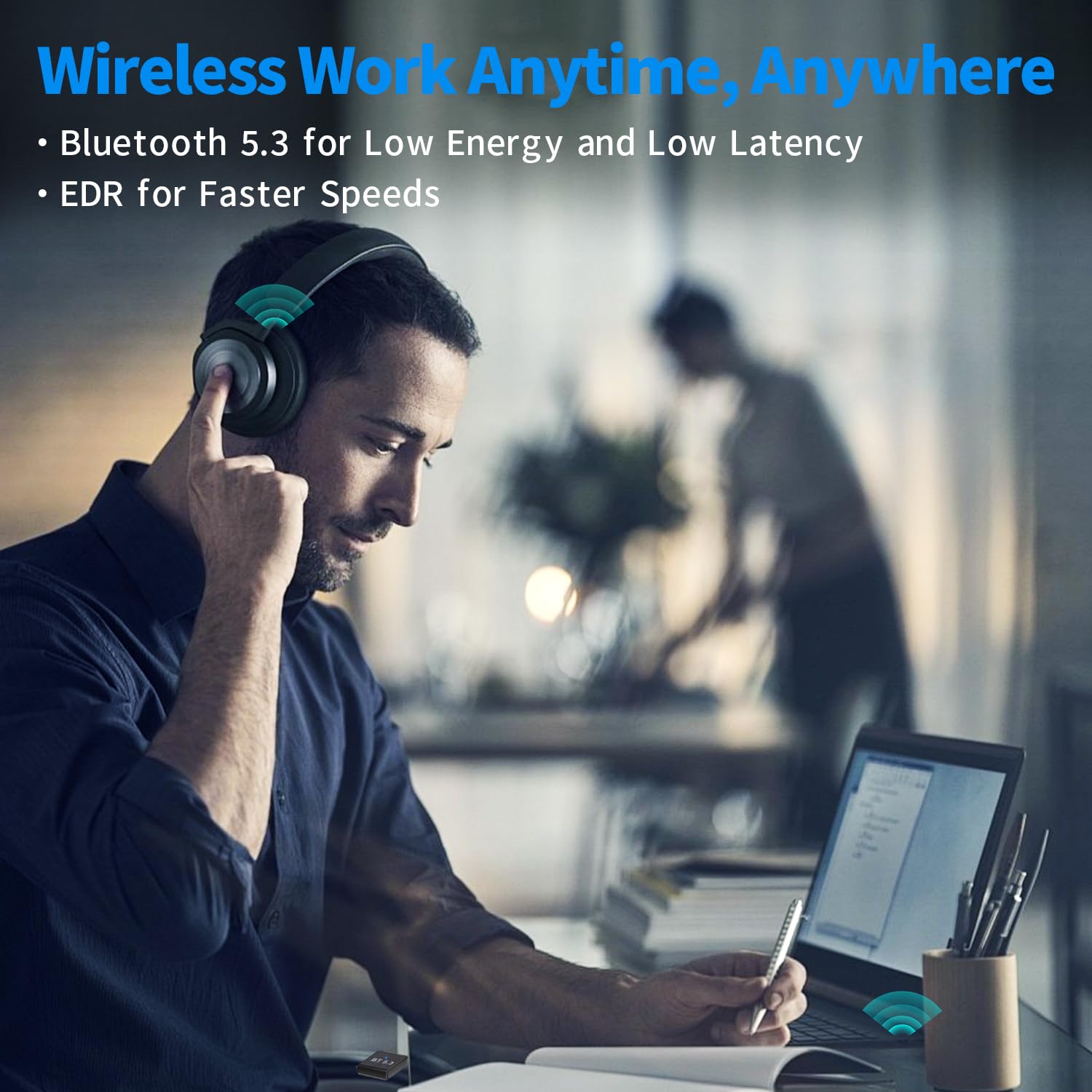 Latest Bluetooth 5.3 Adapter for PC & Laptop - Wireless USB Dongle for Windows 11/10/8.1 - Plug & Play Bluetooth Transmitter for Headphones, Speakers, Keyboard, Mouse & Printers - Perfect for Home Office, Gaming & Streaming
