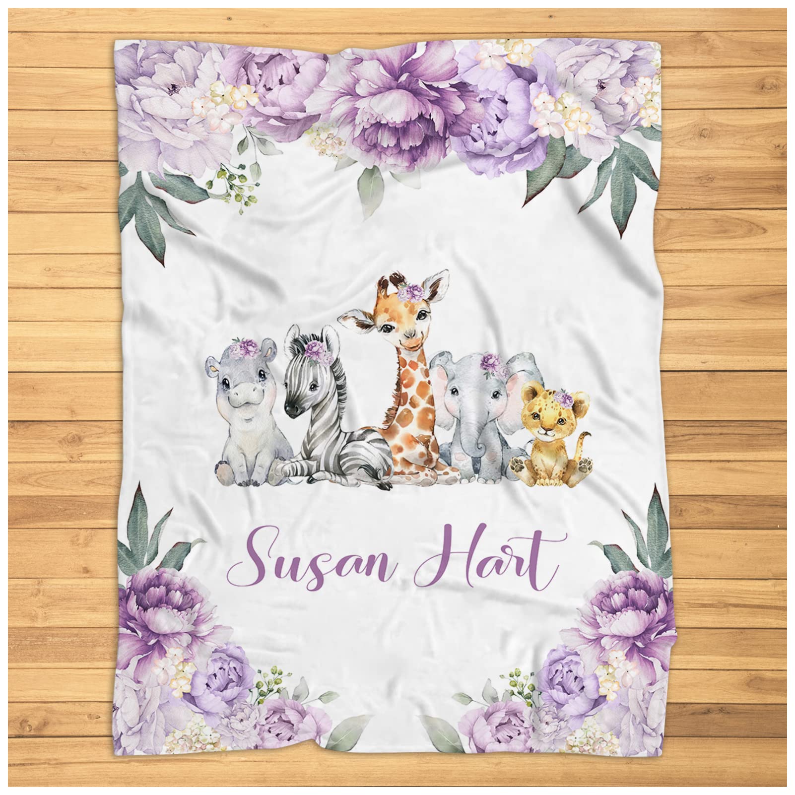 Personalized Safari Baby Blanket for Girls - Super Soft Plush Elephant Animal Blanket | Nursery Bedding, Stroller Cover, Photo Prop & Toddler Gift