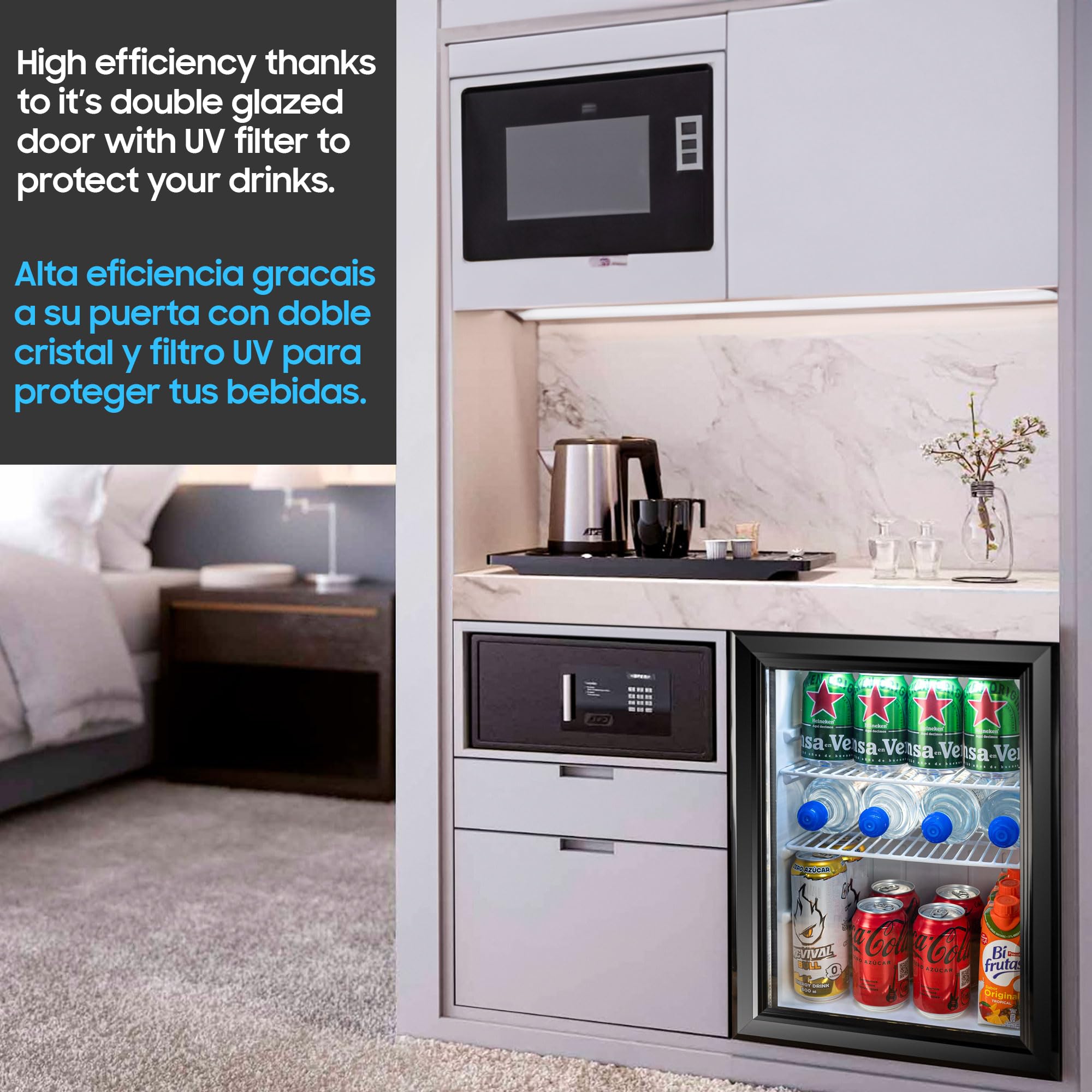 35L/52L Mini Fridge for Bedroom - Quiet & Energy Efficient Compact Refrigerator with Glass Door (0-10°C) - Perfect for Drinks, Snacks, Cosmetics in Dorm, Office or Small Spaces