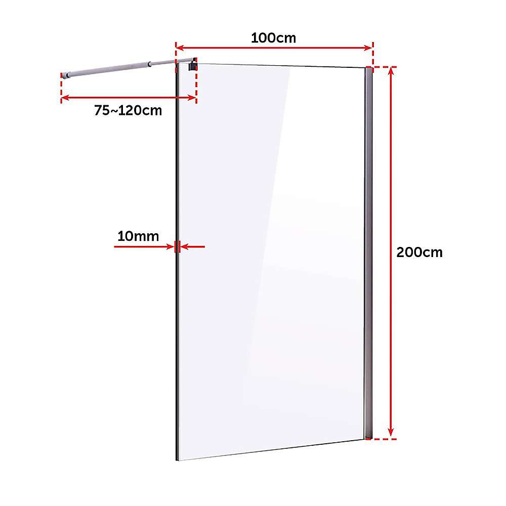 10mm Frameless Safety Glass Shower Screen - 1000mm x 2000mm - Tempered Bathroom Glass Panel for Walk-in Showers and Modern Bathroom Designs
