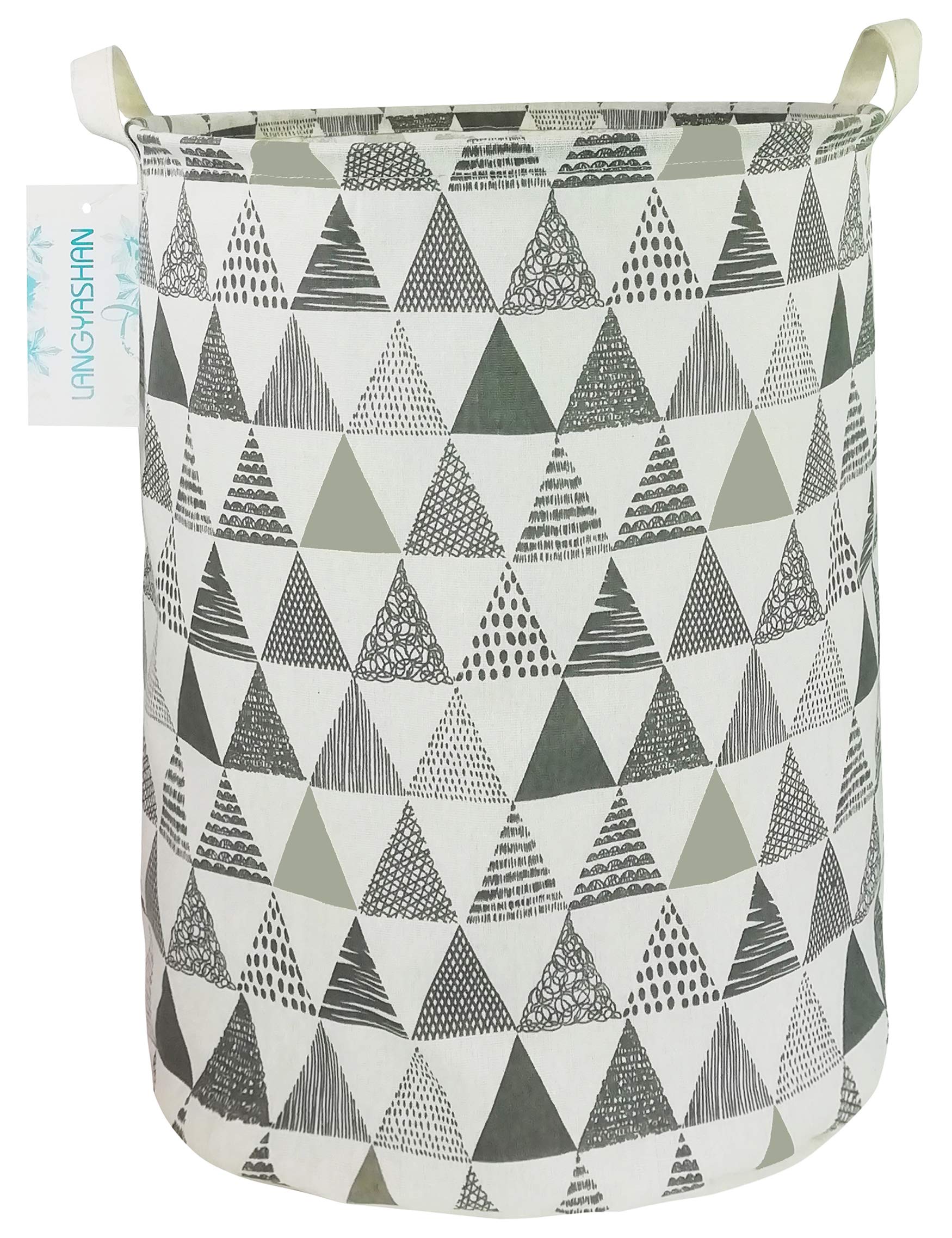 Collapsible Canvas Laundry Basket - Foldable Storage Bin for Clothes, Toys & Organizing | Nursery Hamper, Bedroom Organizer & Gift Basket | Perfect for Kids Room, Dorm & Home Use (Grey Triangle)