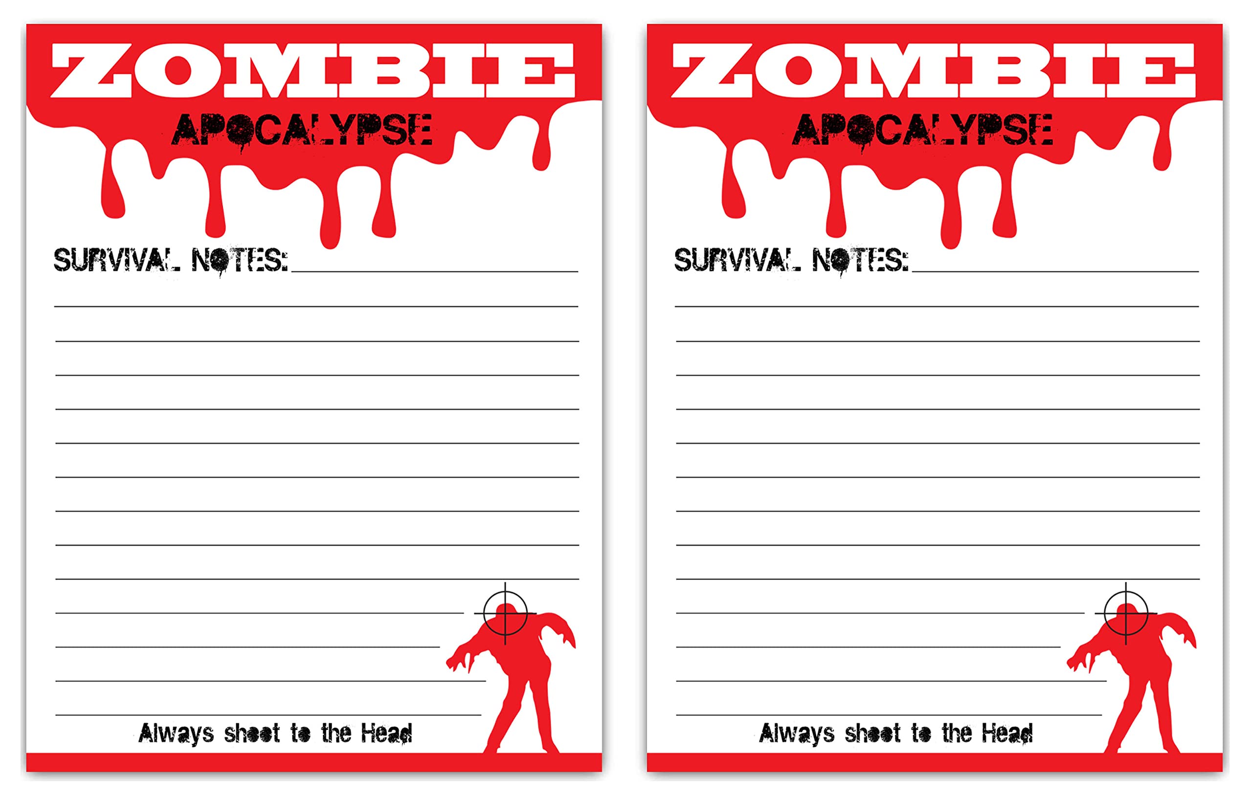 Zombie Notepads (2-Pack) 4 x 5.25 Inch, 50 Sheets Each - Funny Office & Halloween Gift for Coworkers, Teachers - Perfect for Jotting Notes, Grocery Lists & Spooky Party Favors