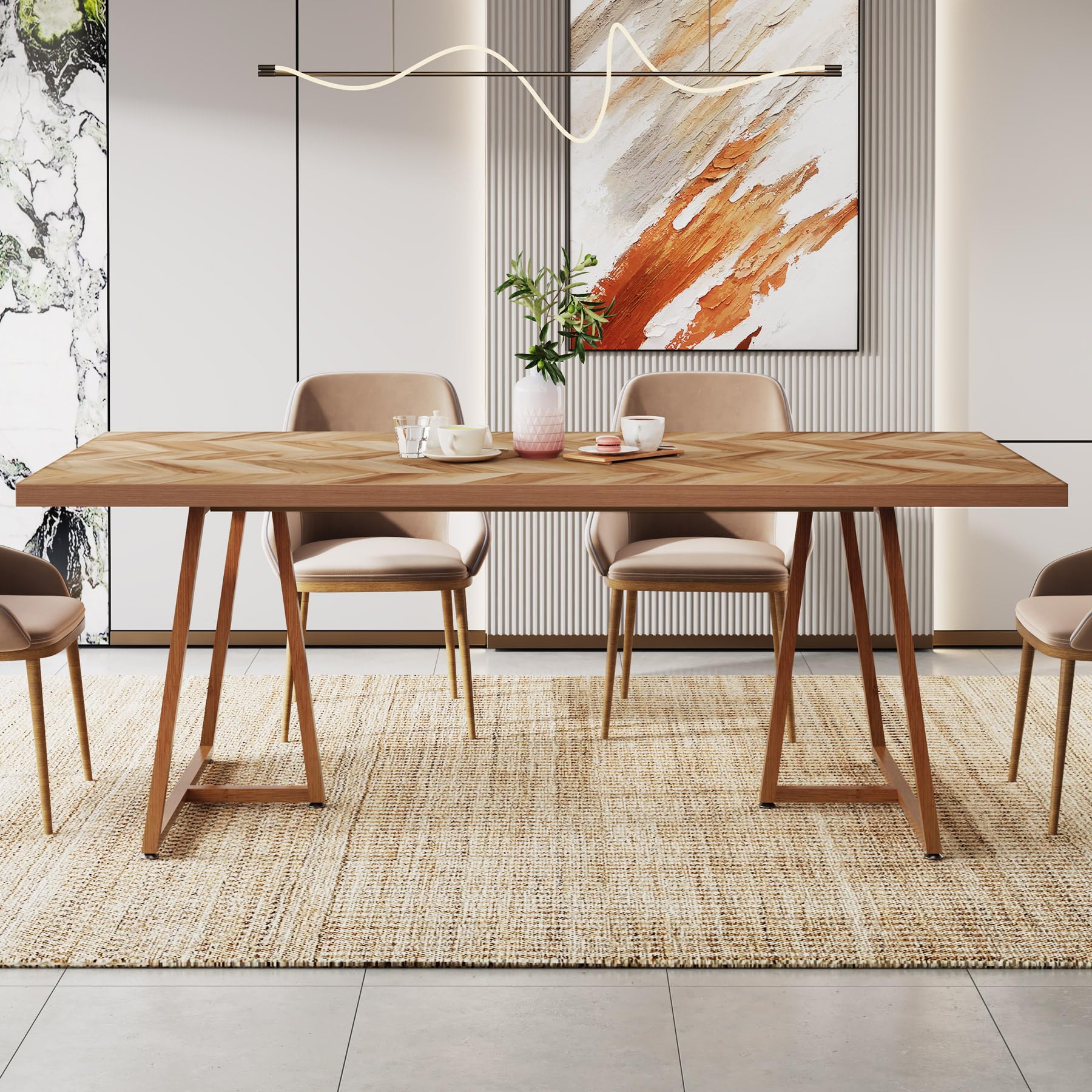 Tribesigns 70.9 Inch Solid Wood Farmhouse Dining Table for 6-8 People - Heavy Duty Rectangular Kitchen Table with Industrial Metal Legs - Walnut Finish Dining Room & Living Room Furniture - Ideal for Family Dinners, Entertaining Guests, Home Decor, and Small Space Dining Areas