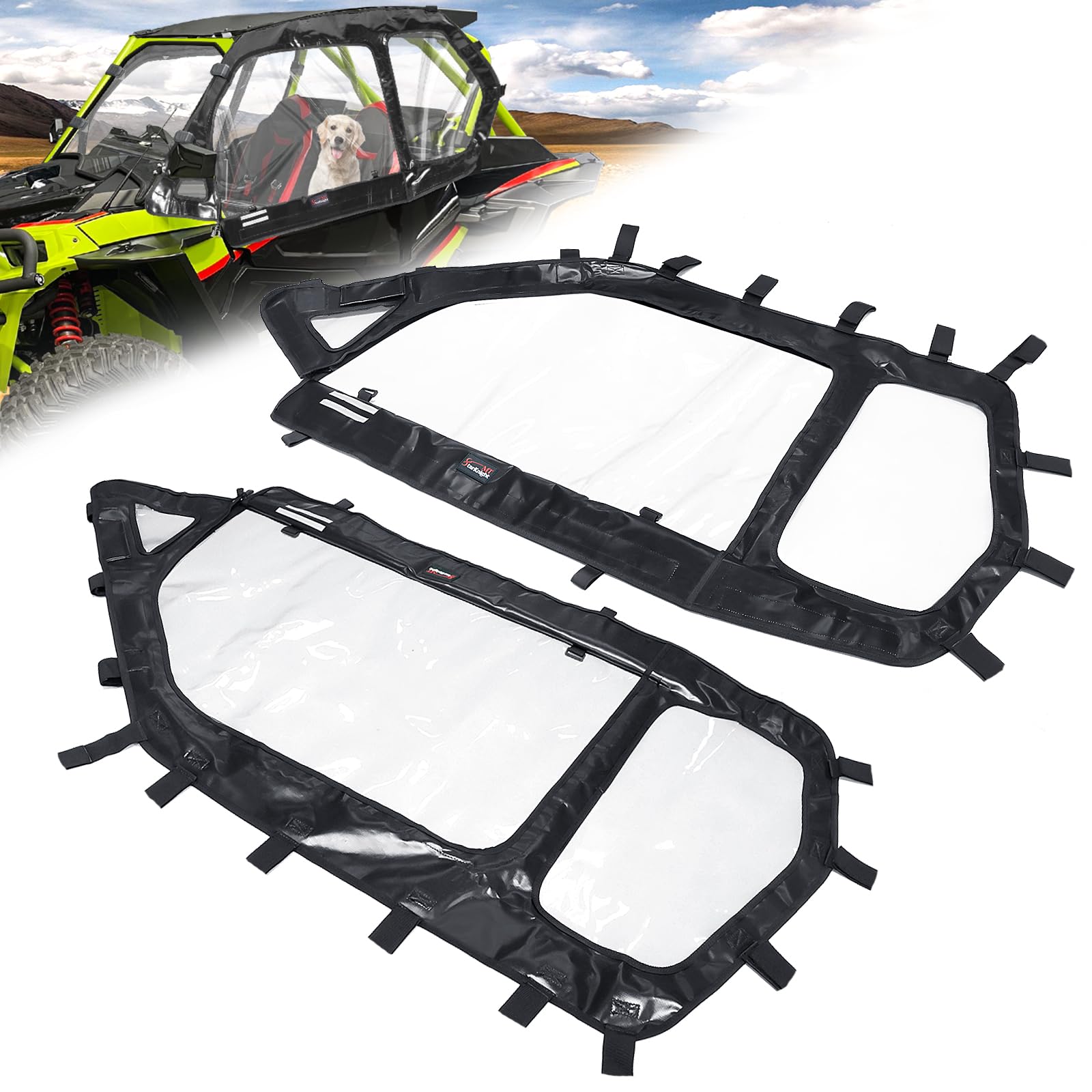 StarknightMT RZR 1000 XP Cab Enclosure Upper Doors & Soft Side Windows with Zipper Vent - Compatible with Polaris RZR 1000 XP/900/XP Turbo/S 1000 (2014-2023 Models) - Perfect for Off-Roading, Trail Riding & Winter Protection