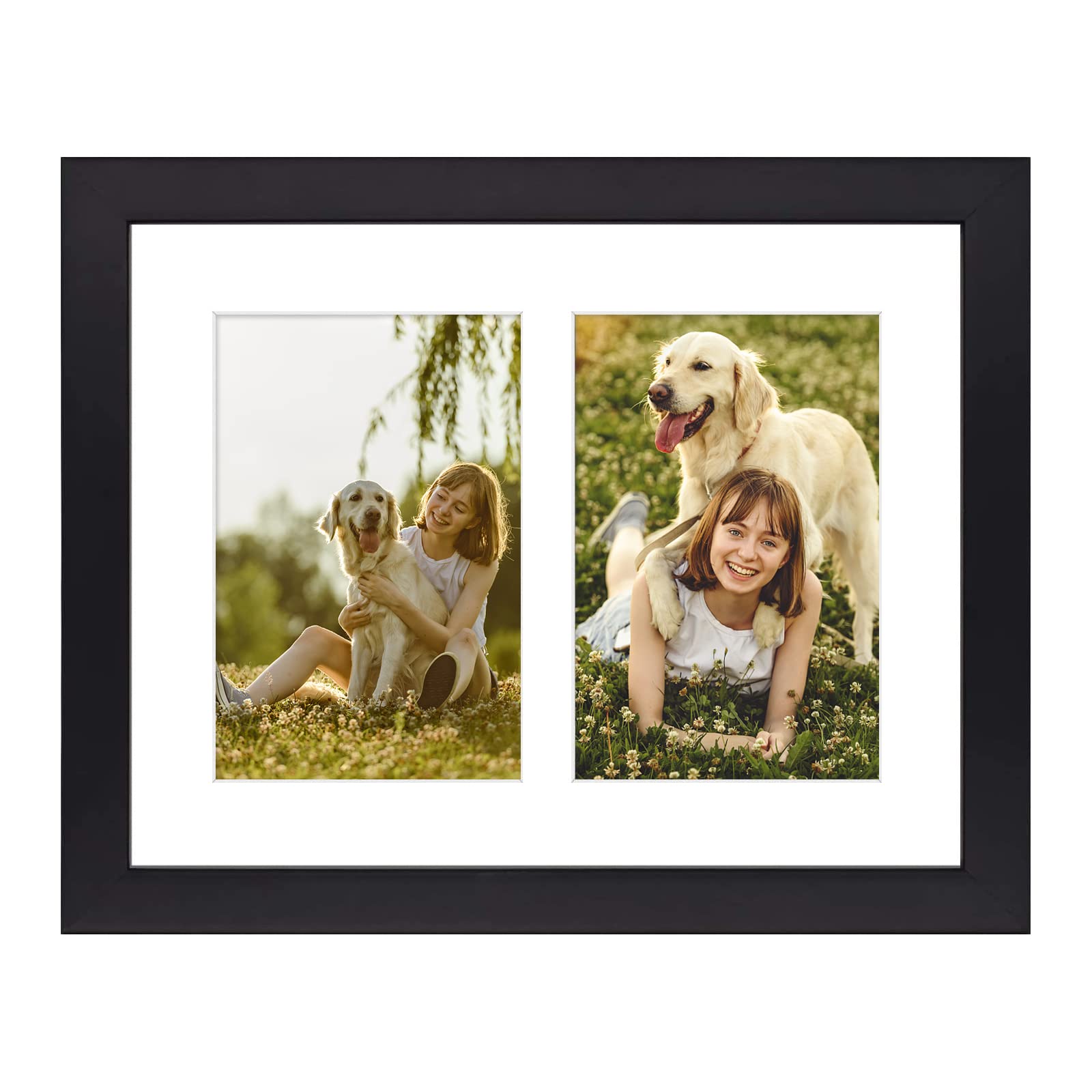 Golden State Art 4x6 Double Picture Frame - 8x10 Collage Photo Frame in Black, Solid Wood with Tempered Glass - Horizontal & Vertical Wall or Tabletop Display - Perfect for Family Photos, Wedding Pictures & Home Decor (1 Pack)