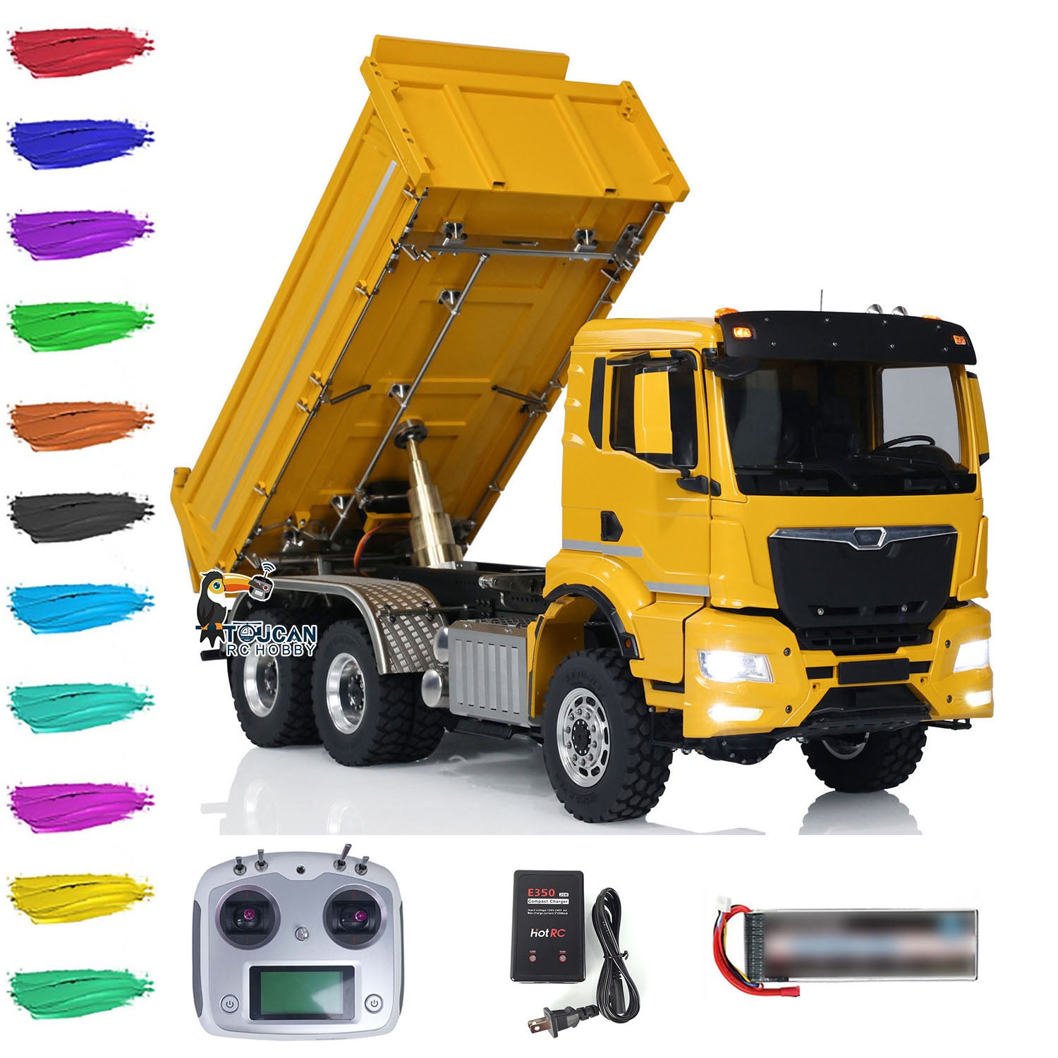 LESU 1/14 Scale 6x6 Metal RC Hydraulic Dump Truck - 3-Speed Transmission, Radio Controlled Tipper Electric Car DIY Model for Construction Site Play & Collectors - Perfect for Kids, Adults & RC Enthusiasts