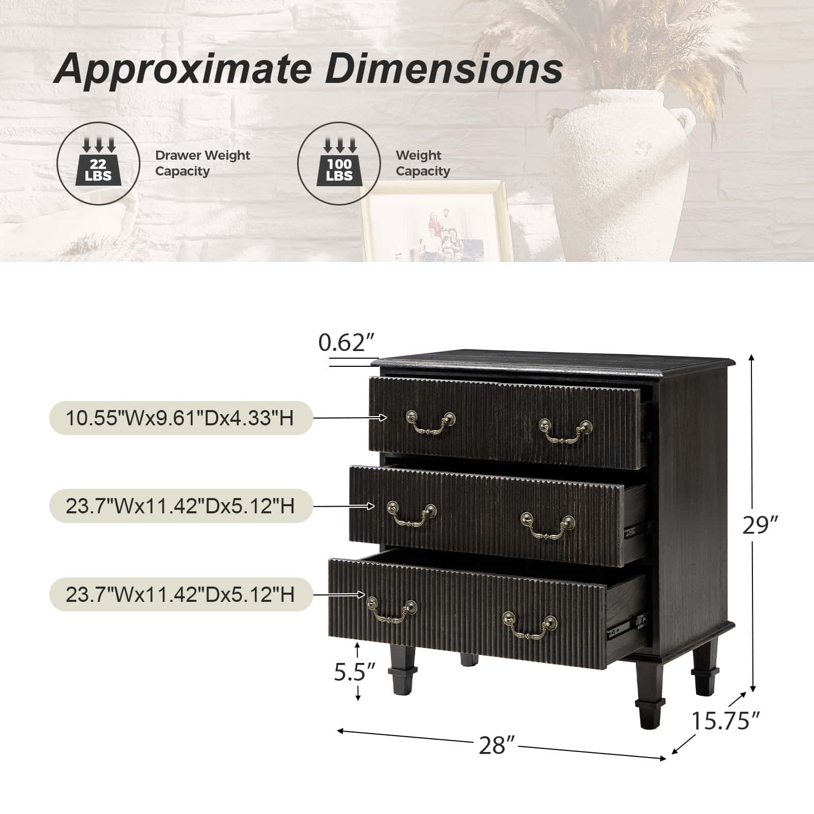 Rustic 3-Drawer Nightstand with USB Charging Station - Solid Wood Bedside Table for Bedroom, Living Room & Guest Room | Galatea Optional Types