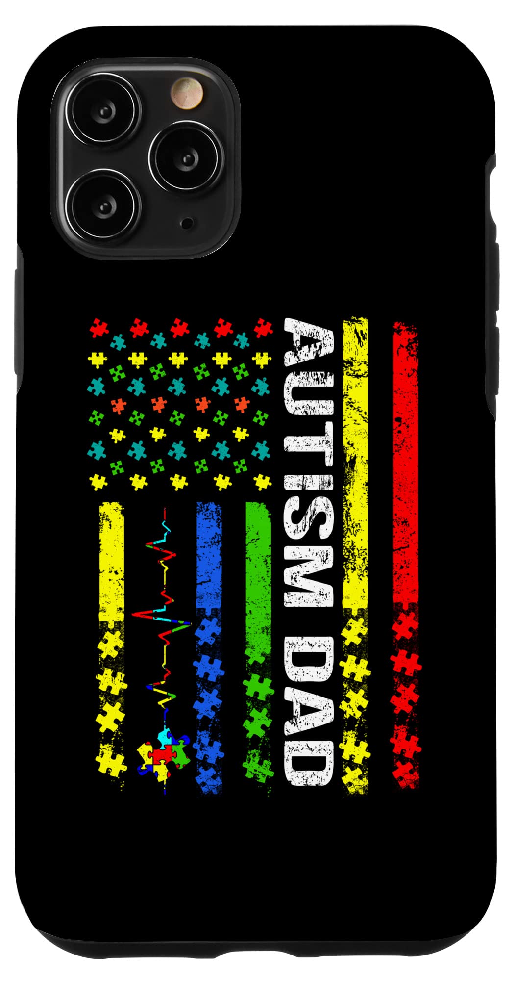 iPhone 11 Pro Case - Autism Awareness Design with Vintage American Flag - Proud Autism Dad Gift - Perfect for Fathers Day & Daily Protection