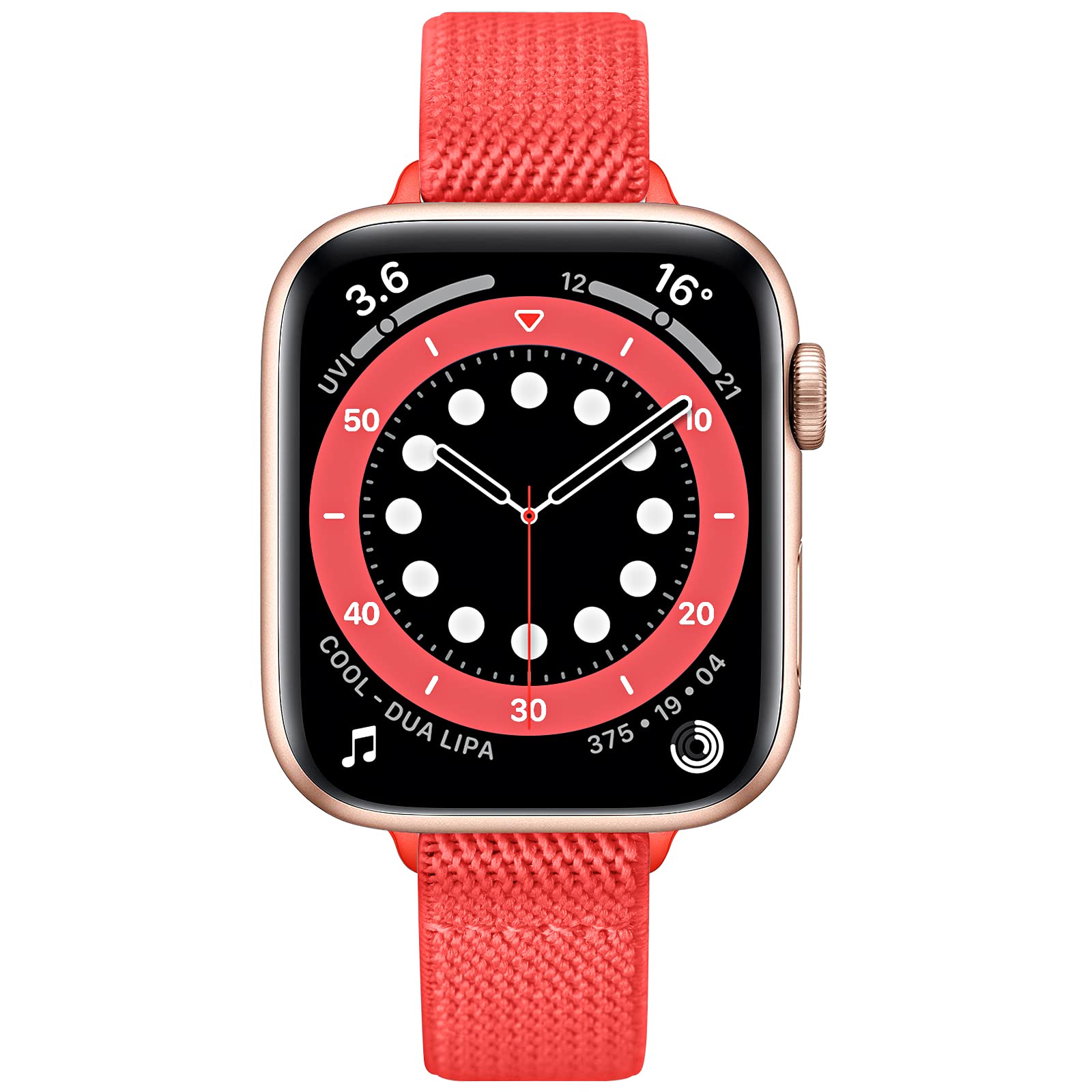 SICCIDEN Slim Stretchy Nylon Bands for Apple Watch Series 10/9/8/7/6/5/4/3/2/1 & iWatch Ultra 2/1 SE - 42mm/44mm/45mm/46mm/49mm - Women's Elastic Thin Strap (Watermelon Red/Rose Gold) | Perfect for Workouts, Running & Everyday Wear